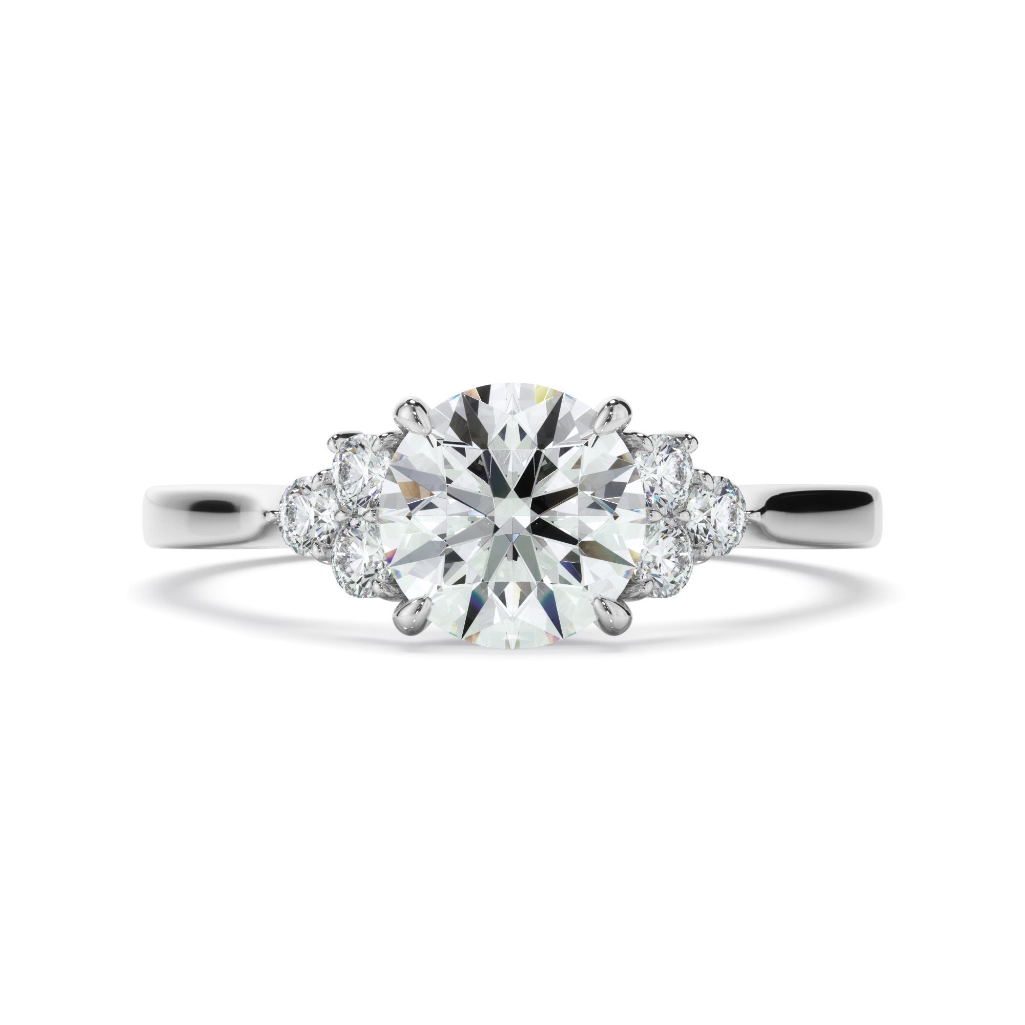 Luna - Round Brilliant Cut Diamond Engagement Ring With Diamond Cluster Sides