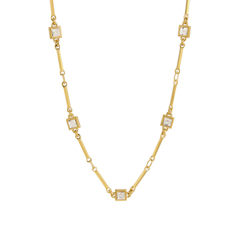 18ct Gold Plated Bar Link CZ Chain Necklace