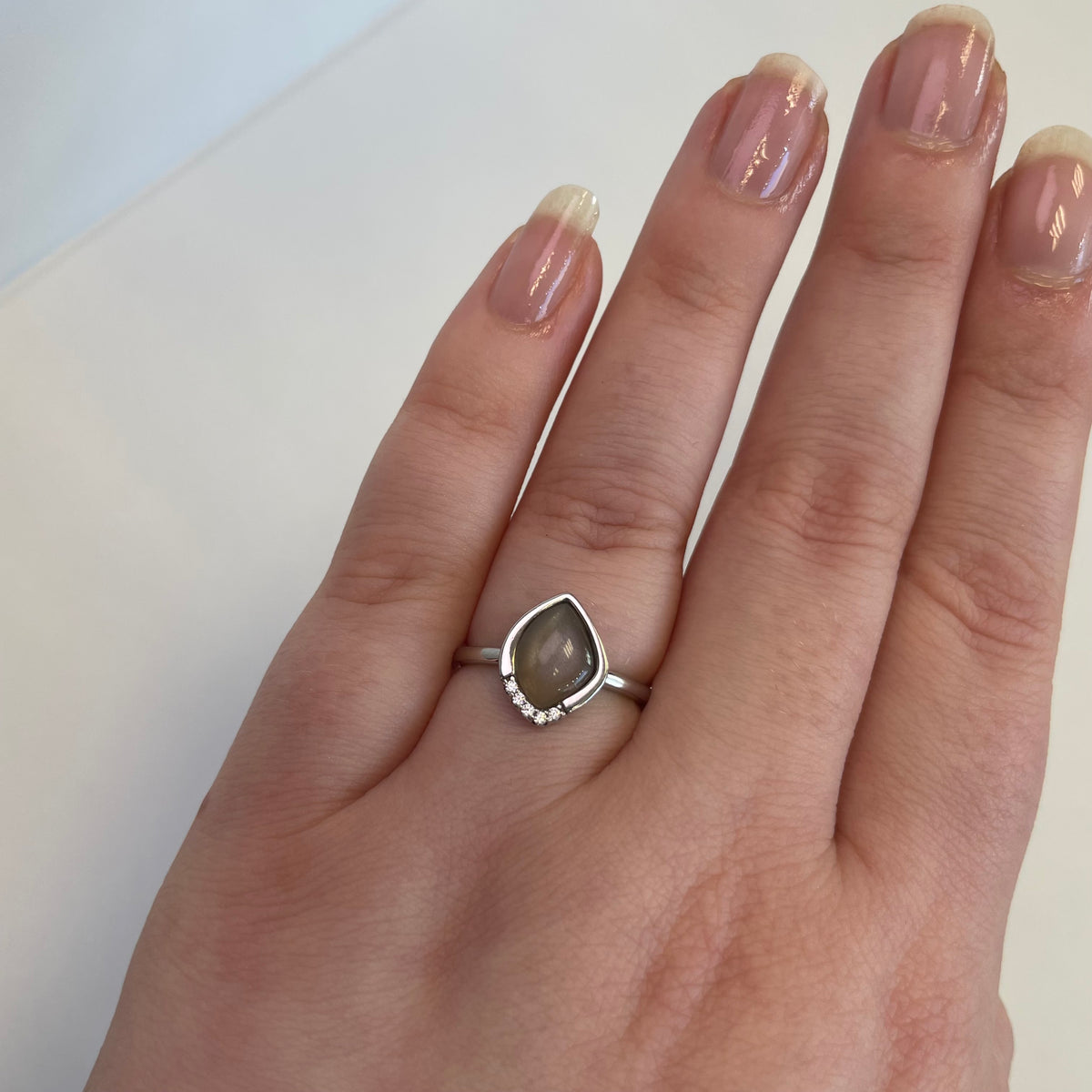 Manon Catseye Quartz CZ Sterling Silver Ring (Size L)