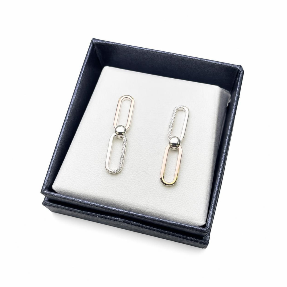 Sterling Silver Rose Gold CZ Dangle Stud Earrings