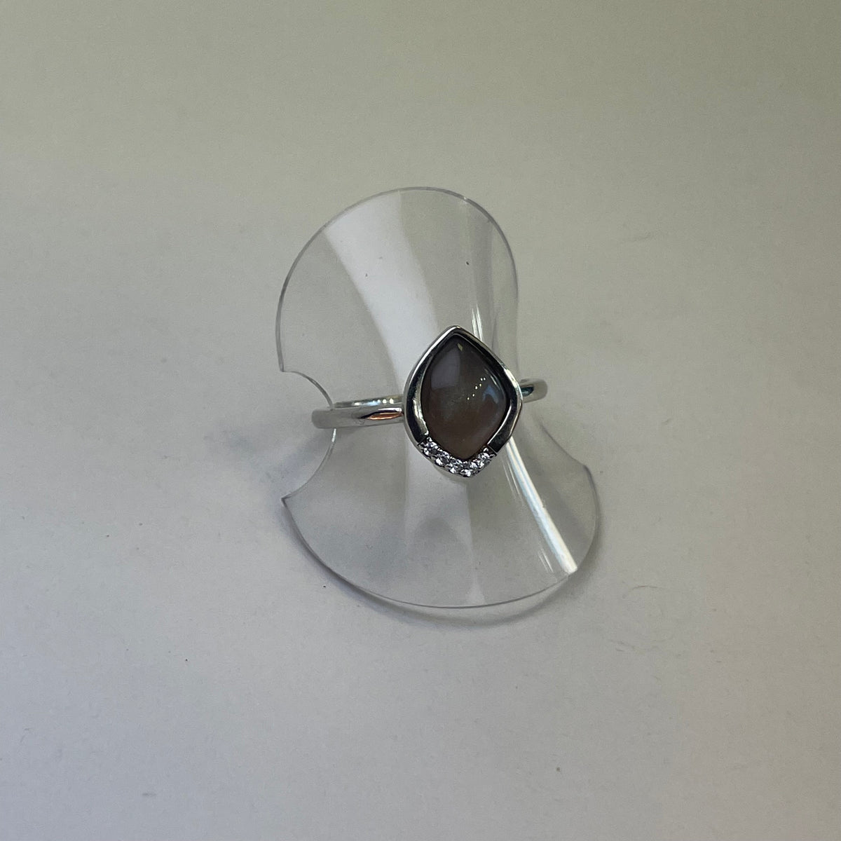 Manon Catseye Quartz CZ Sterling Silver Ring (Size L)
