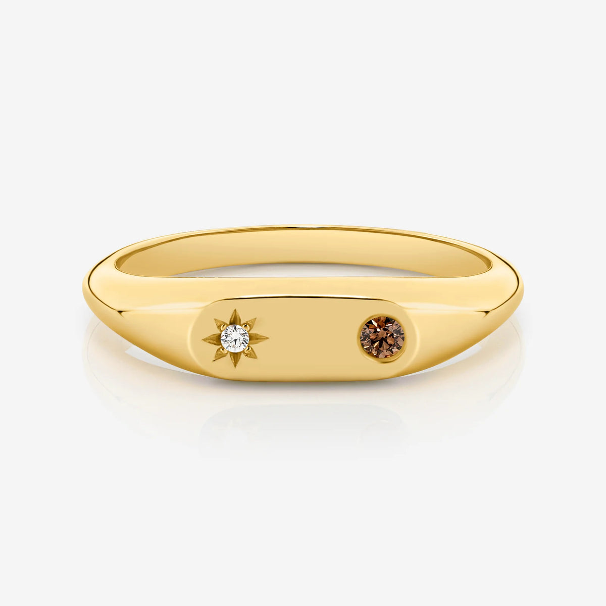 'Moon Star' 9ct Yellow Gold Chocolate Diamond Signet Ring