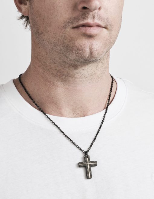 Carbon Gold Cross Pendant & Chain