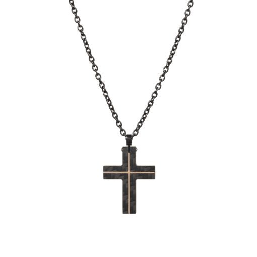 Carbon Gold Cross Pendant & Chain