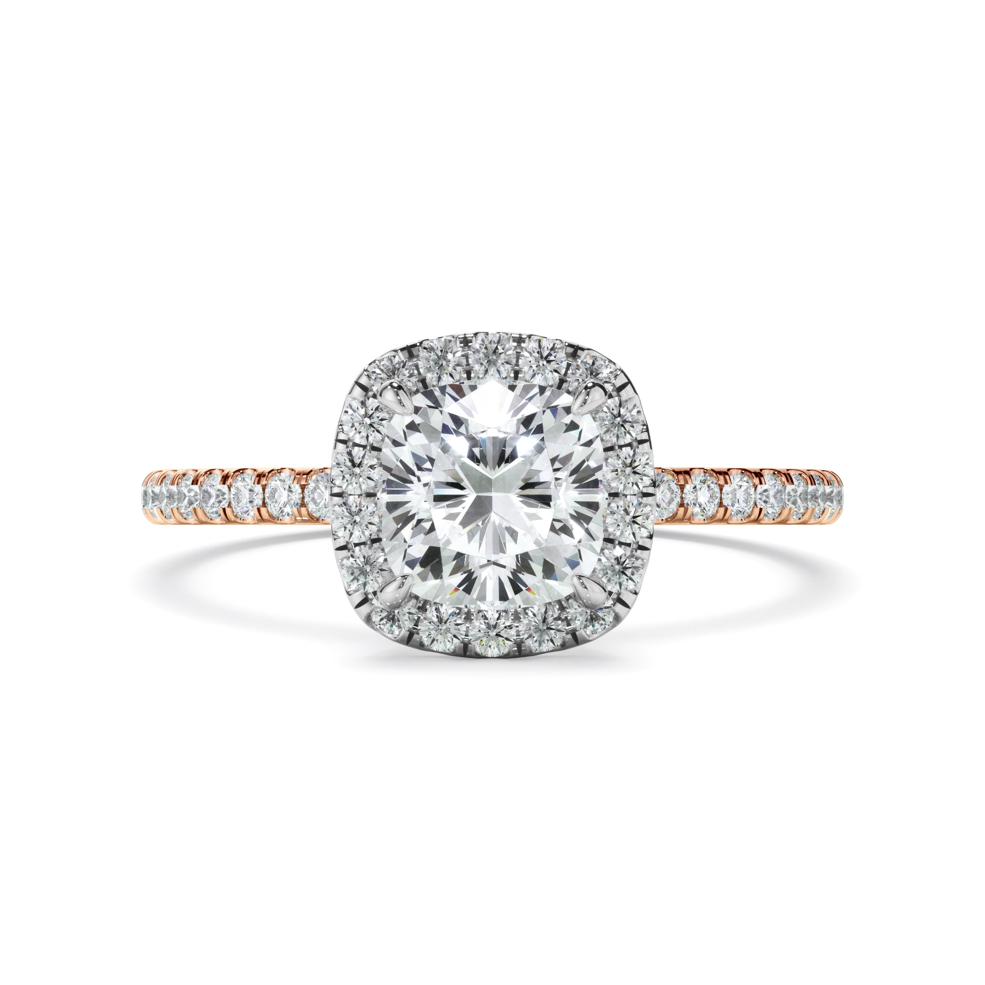 Katerina - Cushion Cut Diamond Halo Engagement Ring With Pave Band