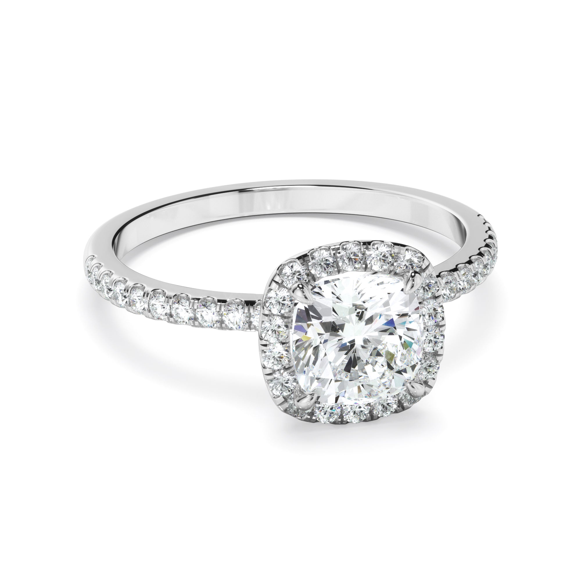 Katerina - Cushion Cut Diamond Halo Engagement Ring With Pave Band