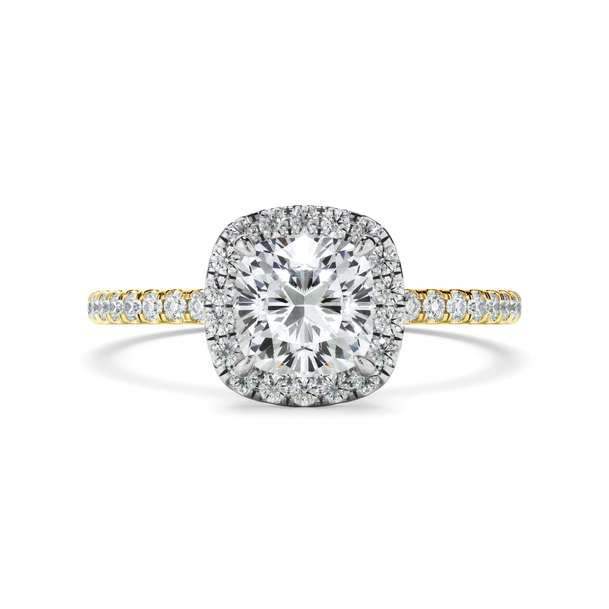 Katerina - Cushion Cut Diamond Halo Engagement Ring With Pave Band
