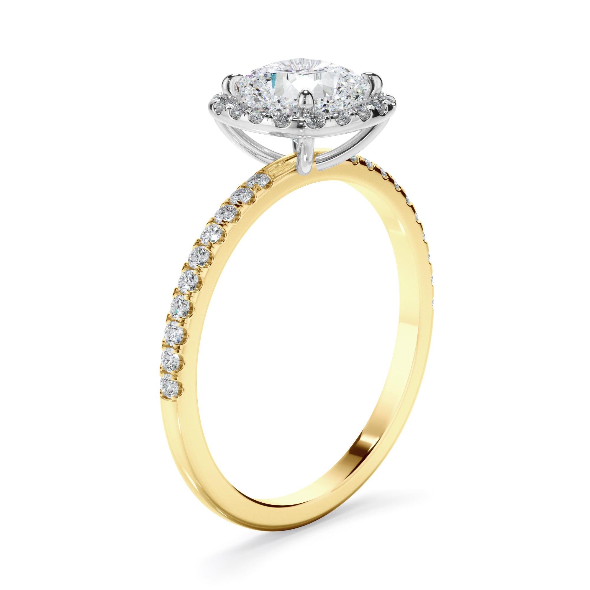 Katerina - Cushion Cut Diamond Halo Engagement Ring With Pave Band