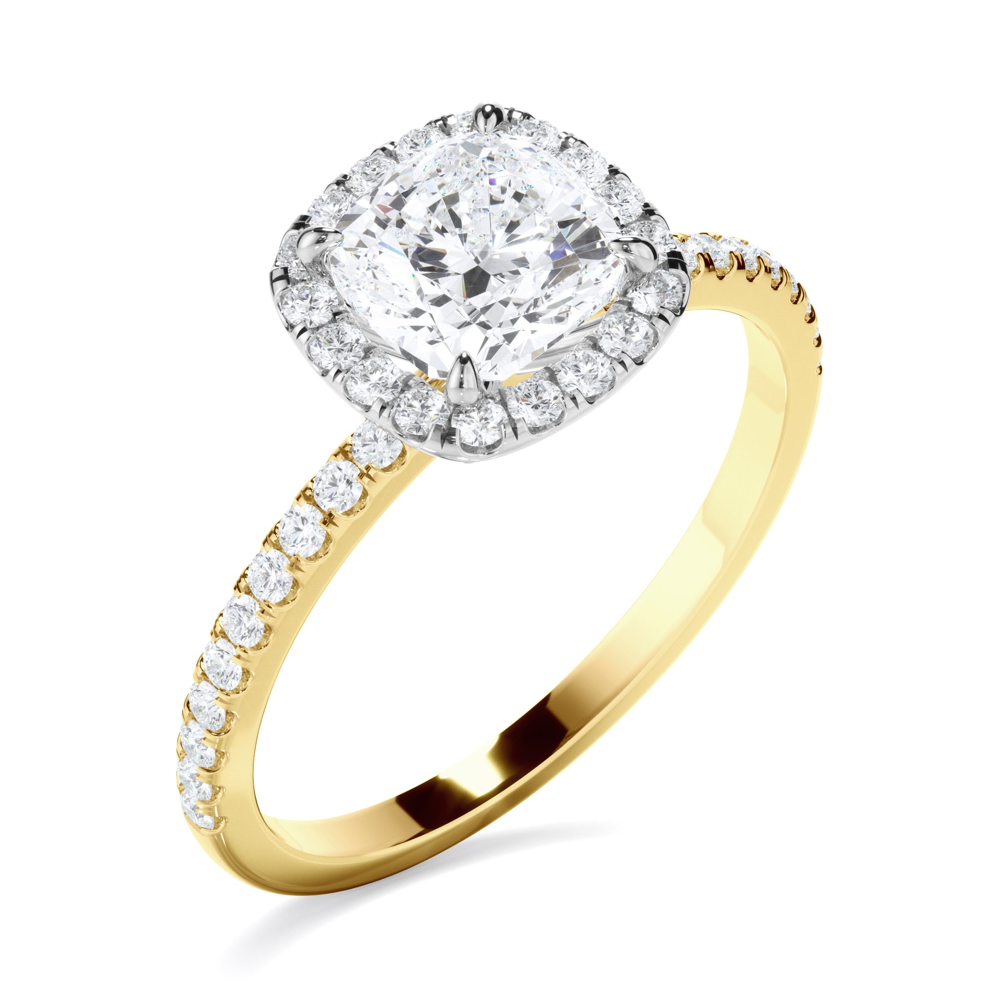 Katerina - Cushion Cut Diamond Halo Engagement Ring With Pave Band