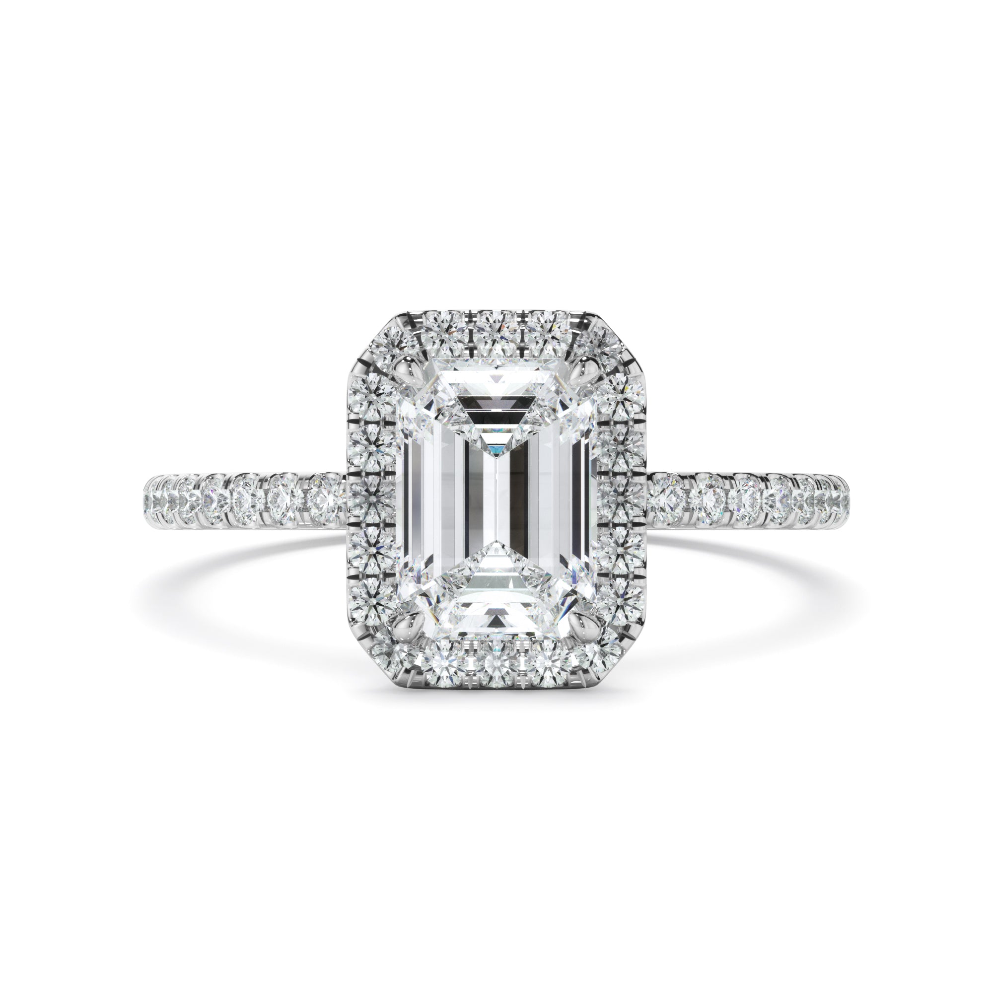 Azura - Emerald Cut Diamond Halo Engagement Ring With Pave Band