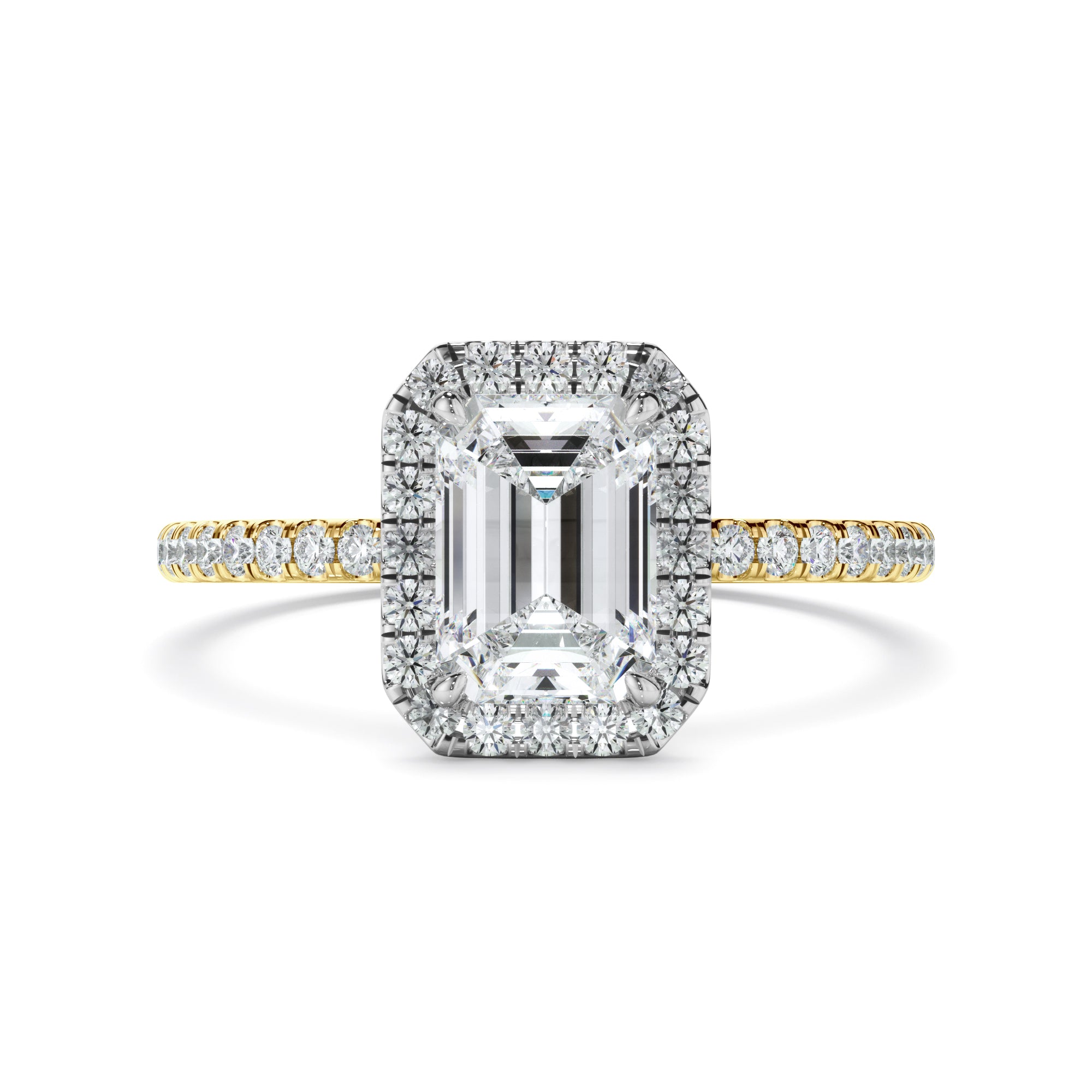 Azura - Emerald Cut Diamond Halo Engagement Ring With Pave Band