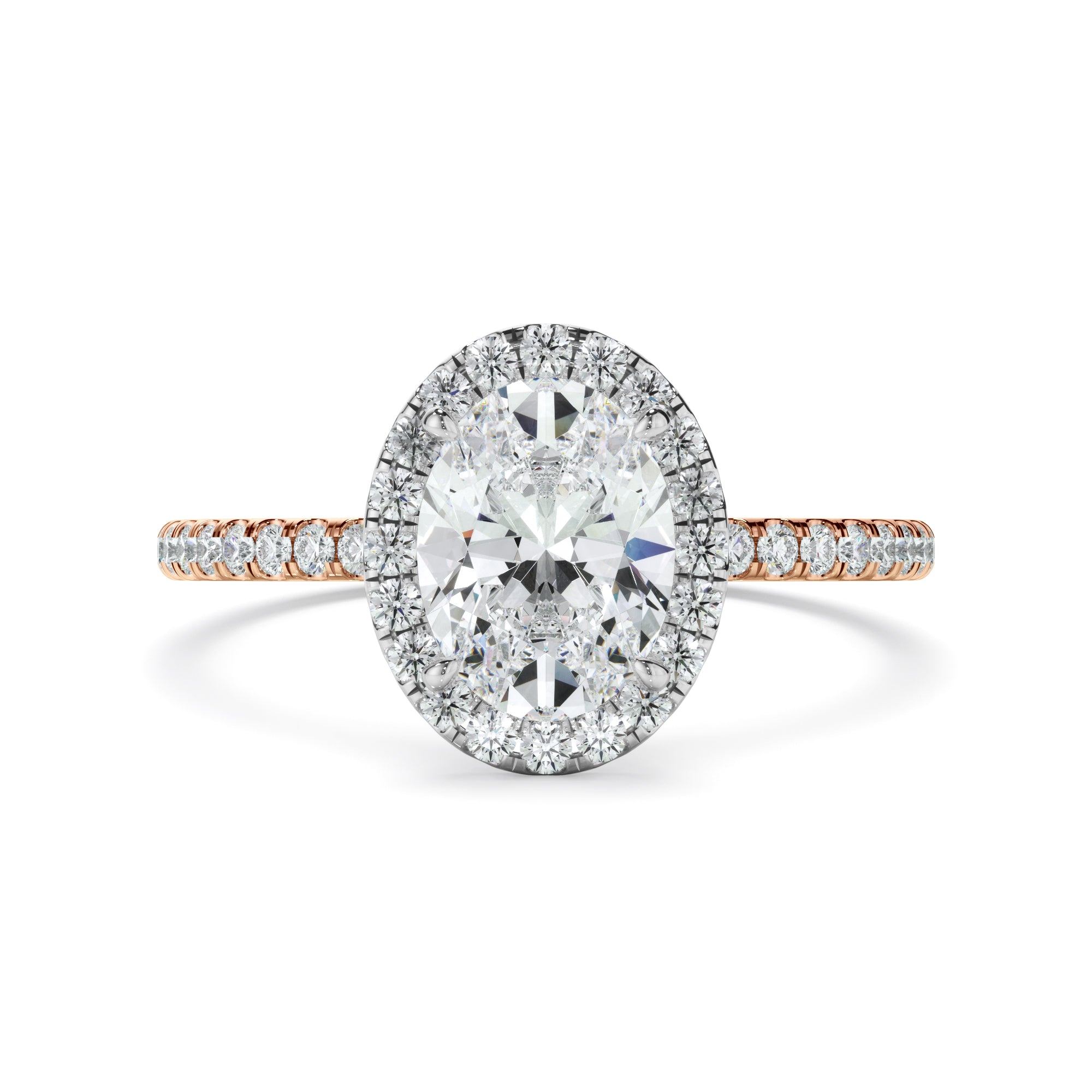 Aureliana - Oval Cut Diamond Halo Engagement Ring With Pave Band