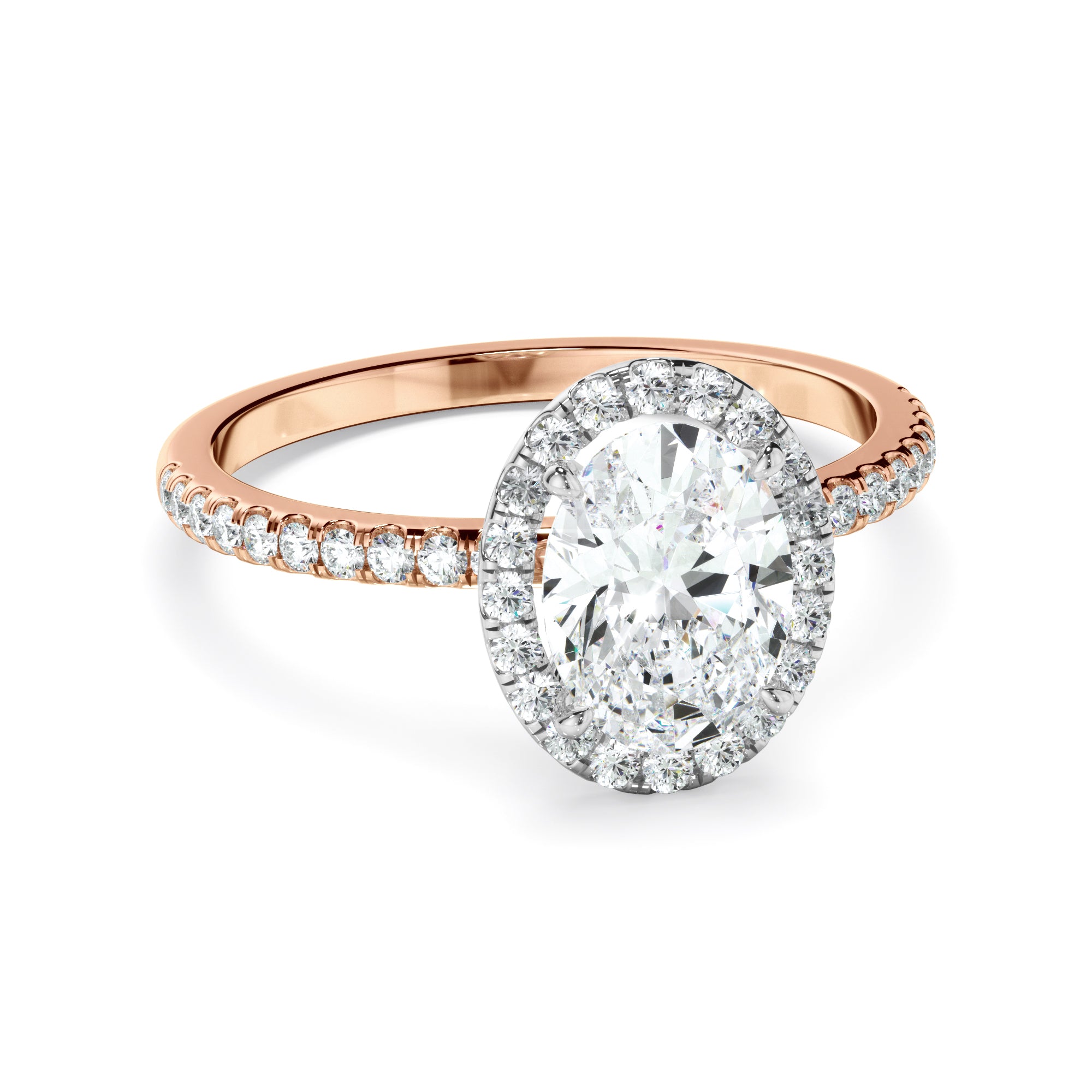 Aureliana - Oval Cut Diamond Halo Engagement Ring With Pave Band