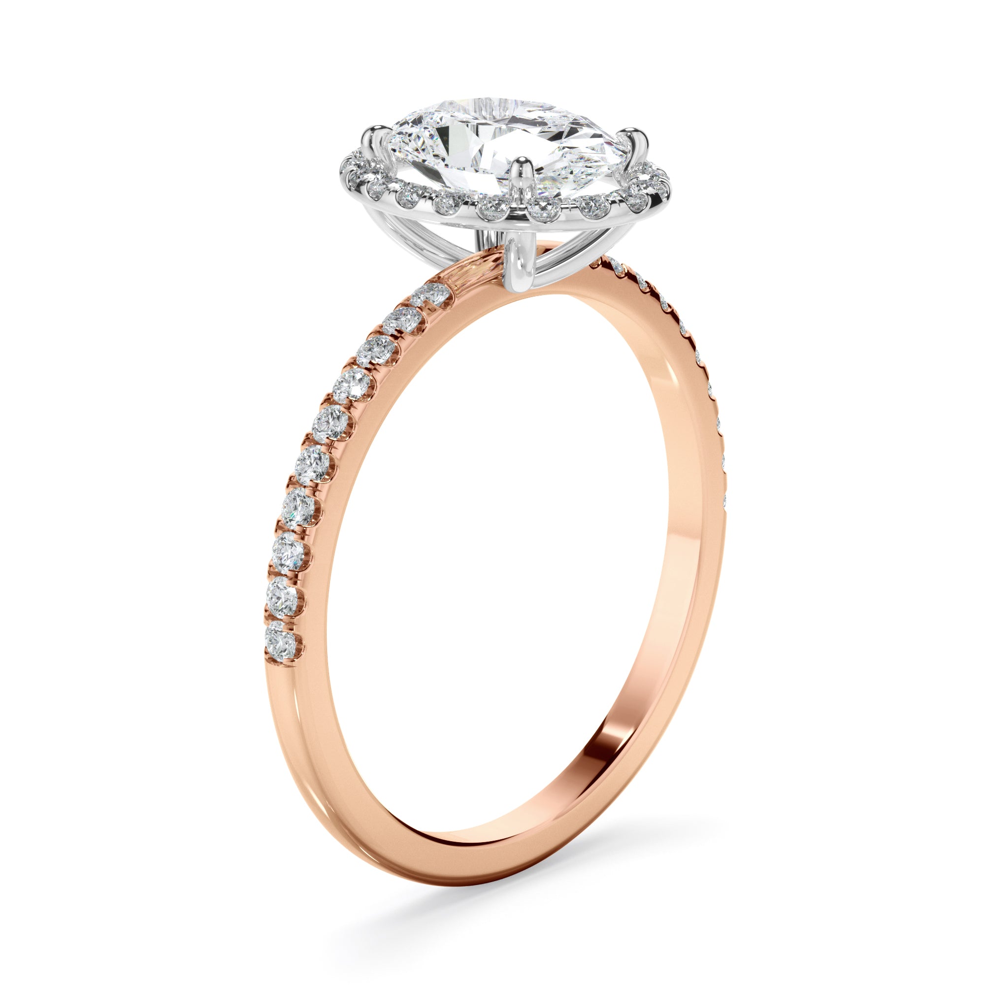 Aureliana - Oval Cut Diamond Halo Engagement Ring With Pave Band