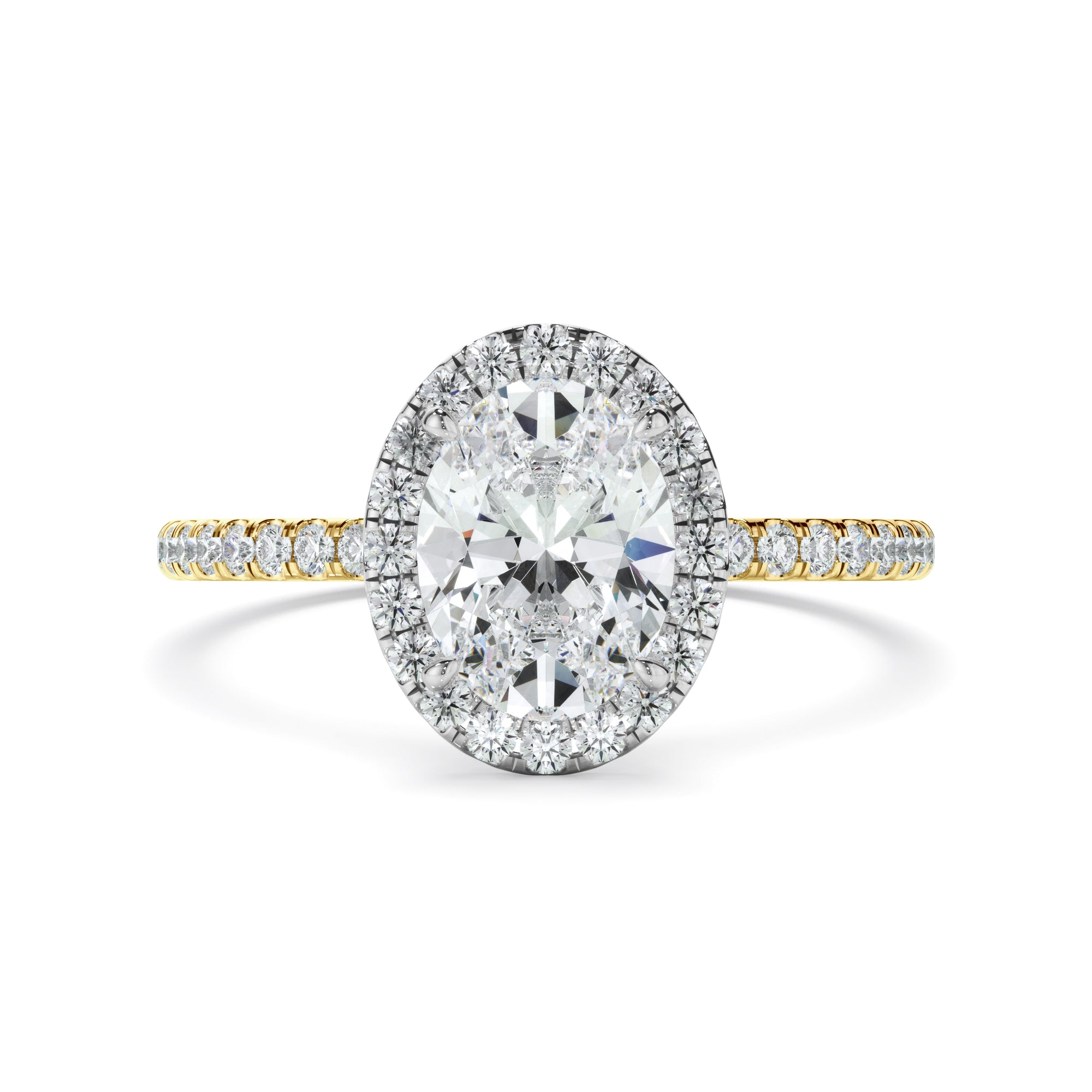 Aureliana - Oval Cut Diamond Halo Engagement Ring With Pave Band