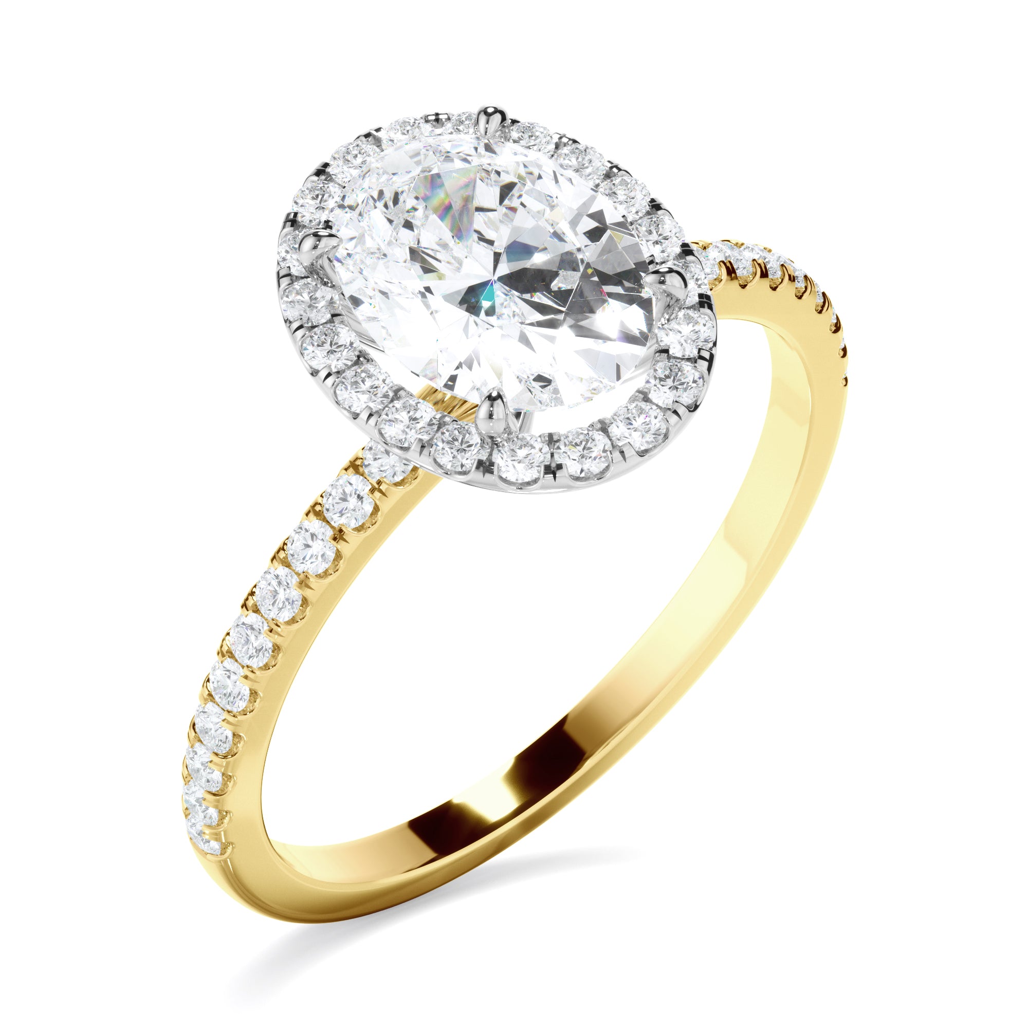 Aureliana - Oval Cut Diamond Halo Engagement Ring With Pave Band