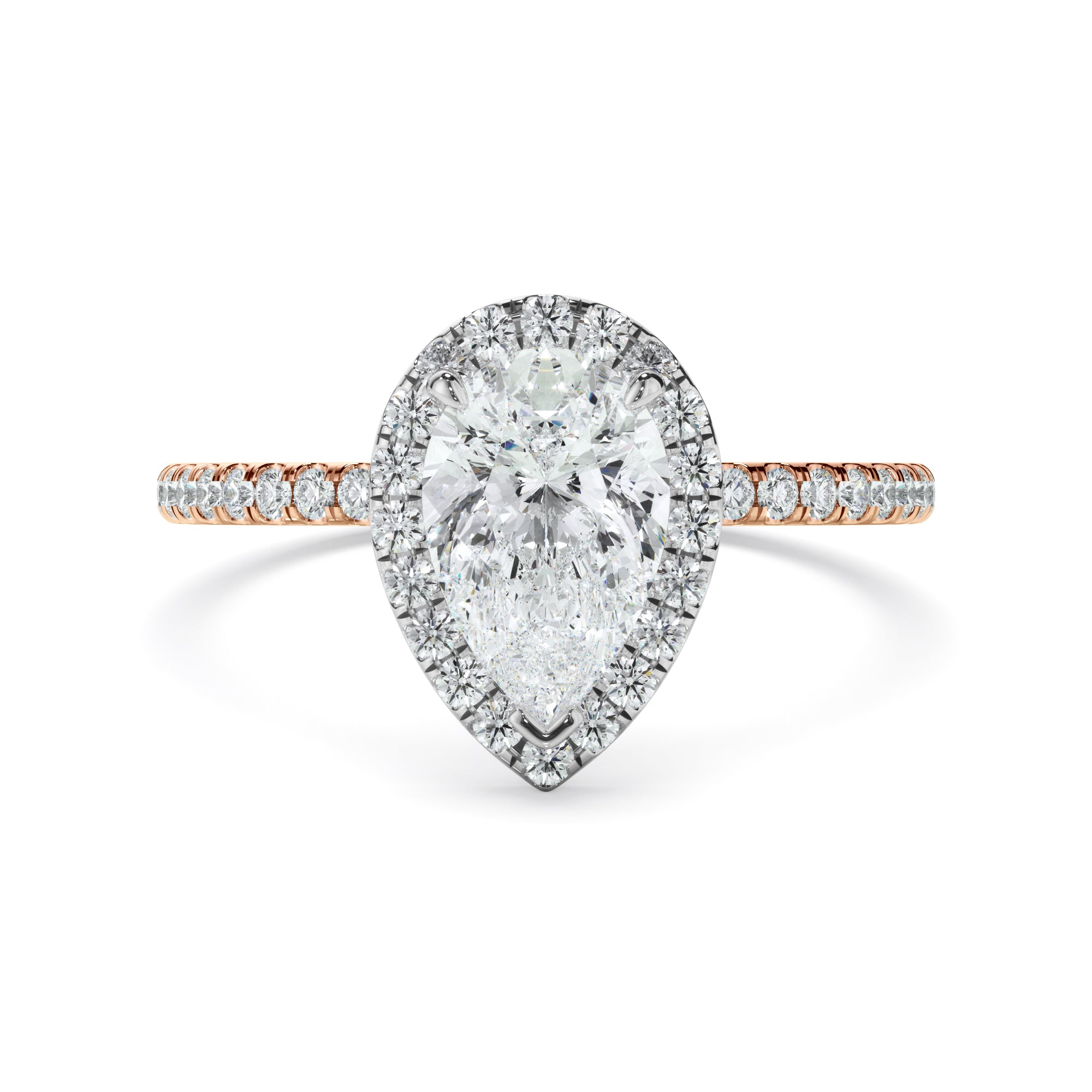 Isabelle - Pear Cut Diamond Halo Engagement Ring With Pave Band