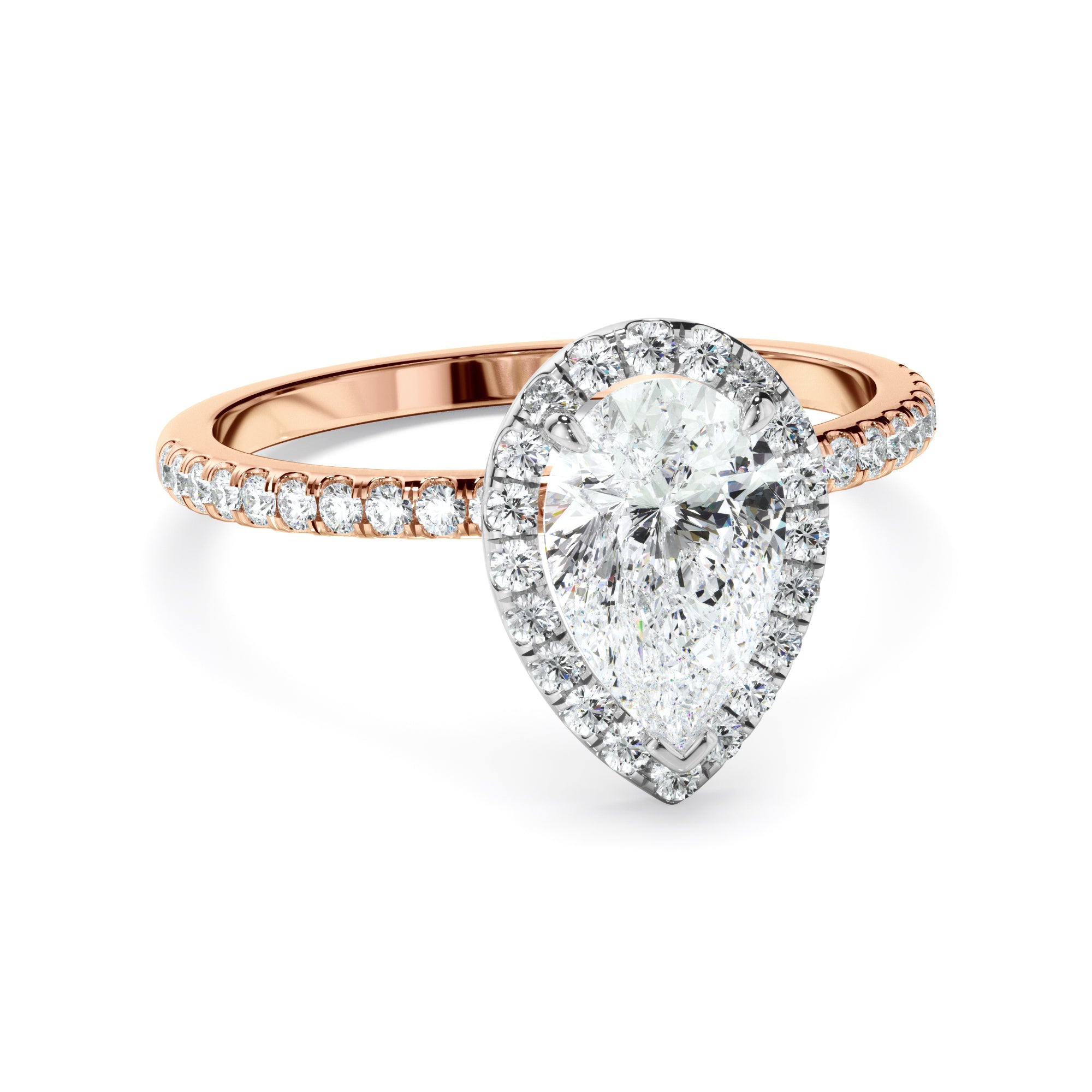 Isabelle - Pear Cut Diamond Halo Engagement Ring With Pave Band