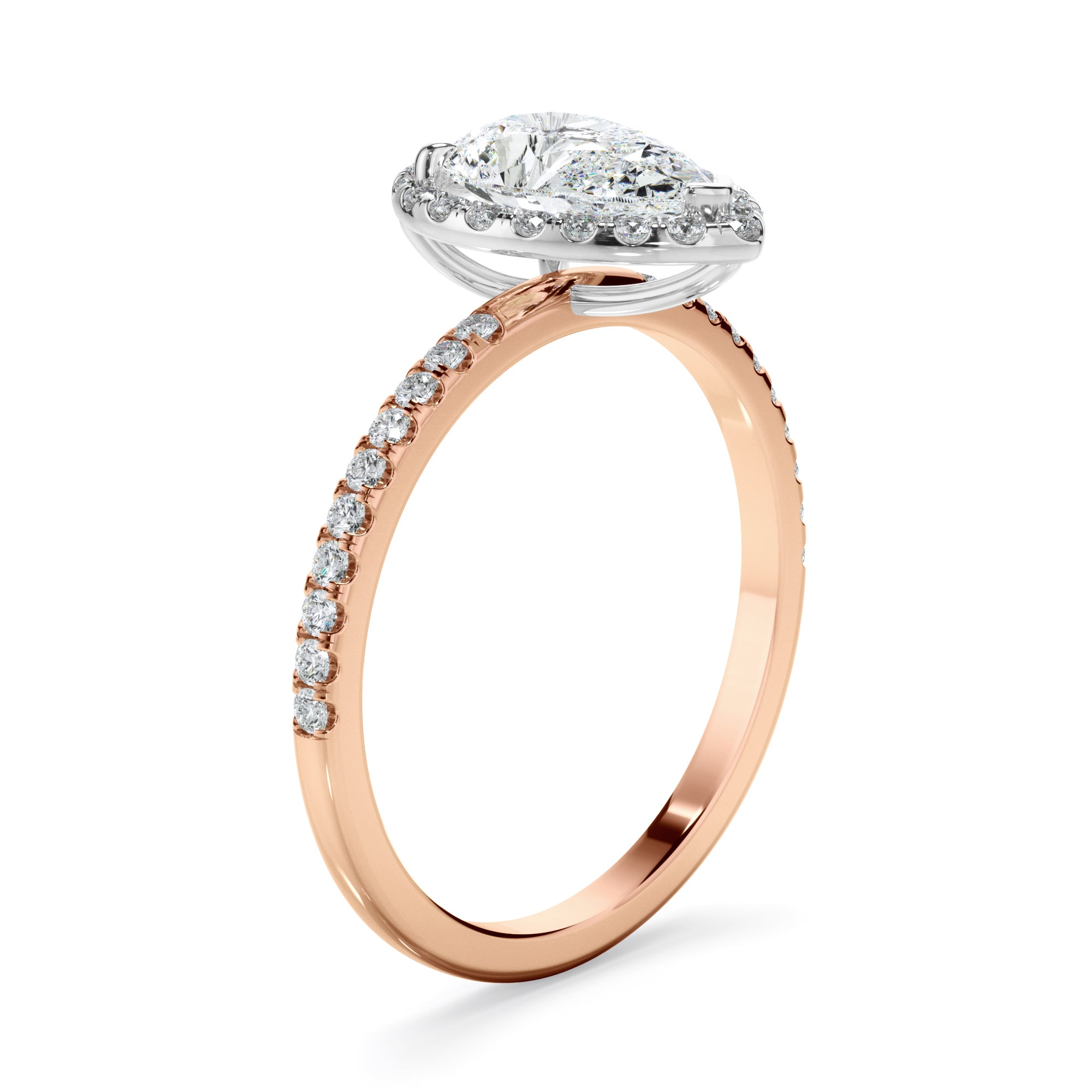 Isabelle - Pear Cut Diamond Halo Engagement Ring With Pave Band