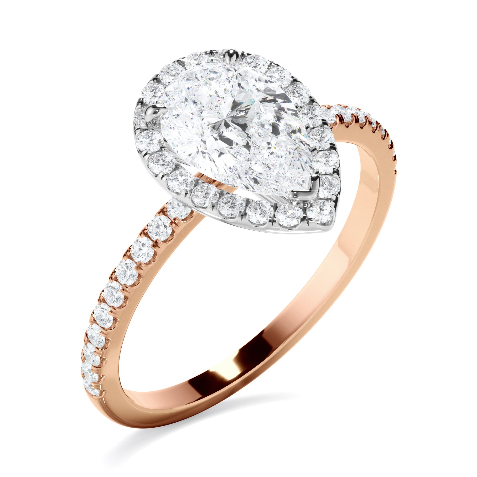 Isabelle - Pear Cut Diamond Halo Engagement Ring With Pave Band