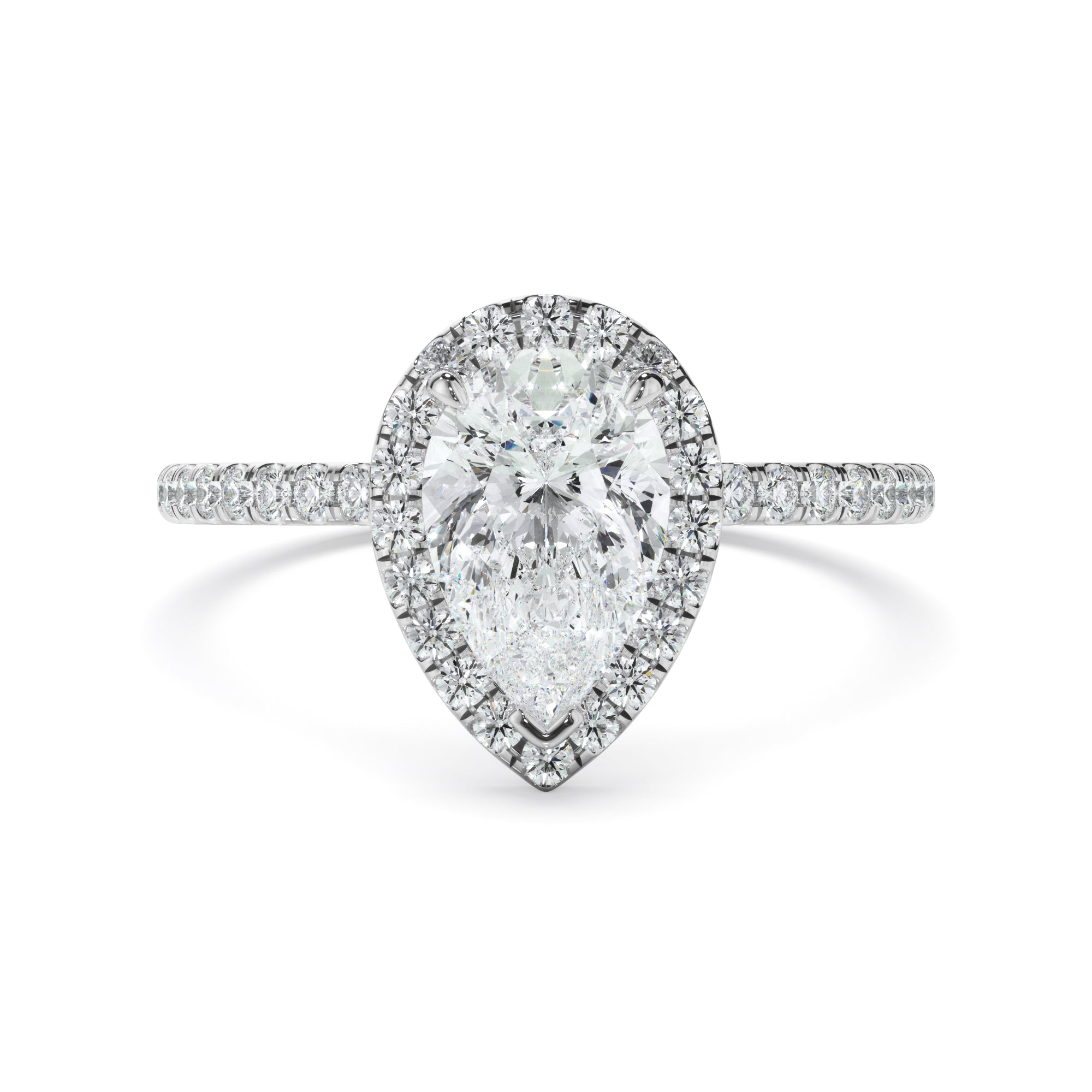 Isabelle - Pear Cut Diamond Halo Engagement Ring With Pave Band