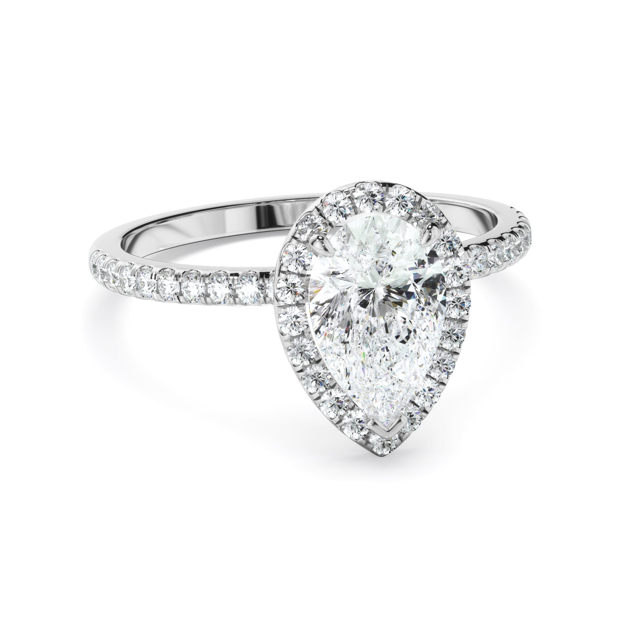 Isabelle - Pear Cut Diamond Halo Engagement Ring With Pave Band