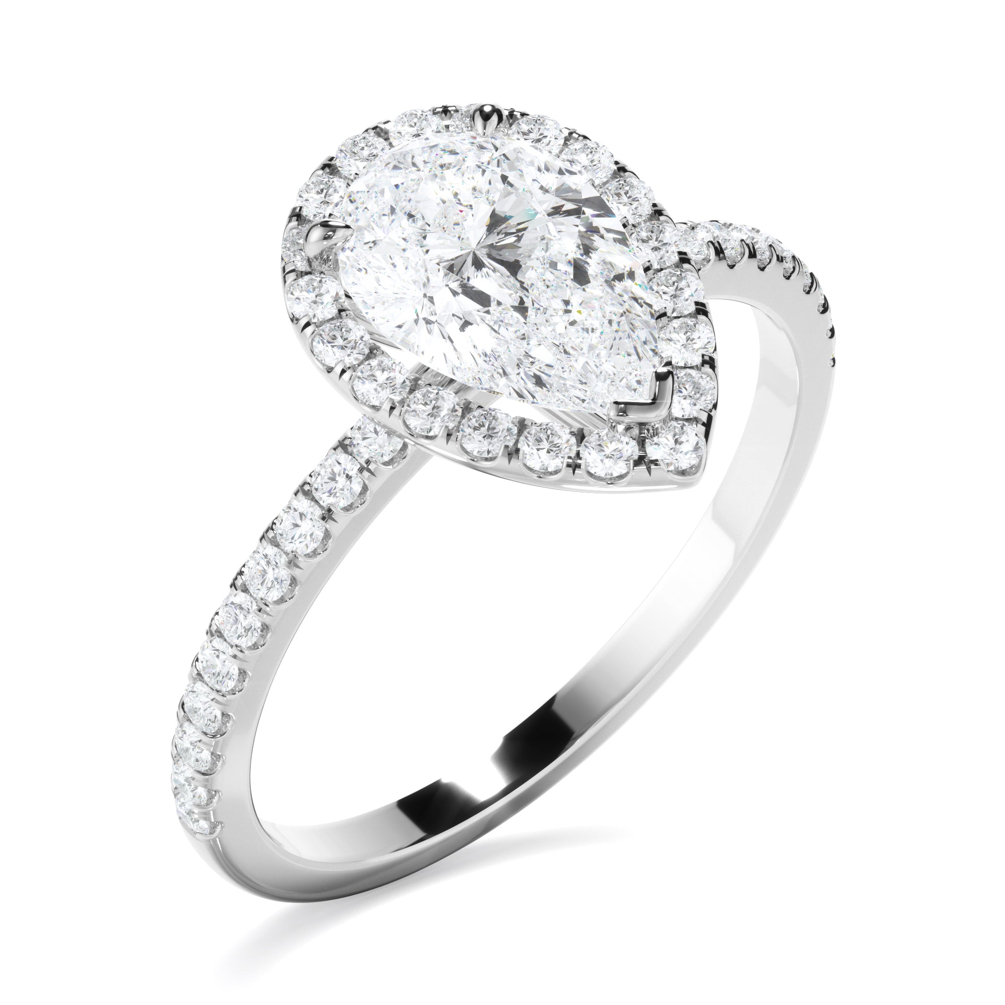 Isabelle - Pear Cut Diamond Halo Engagement Ring With Pave Band