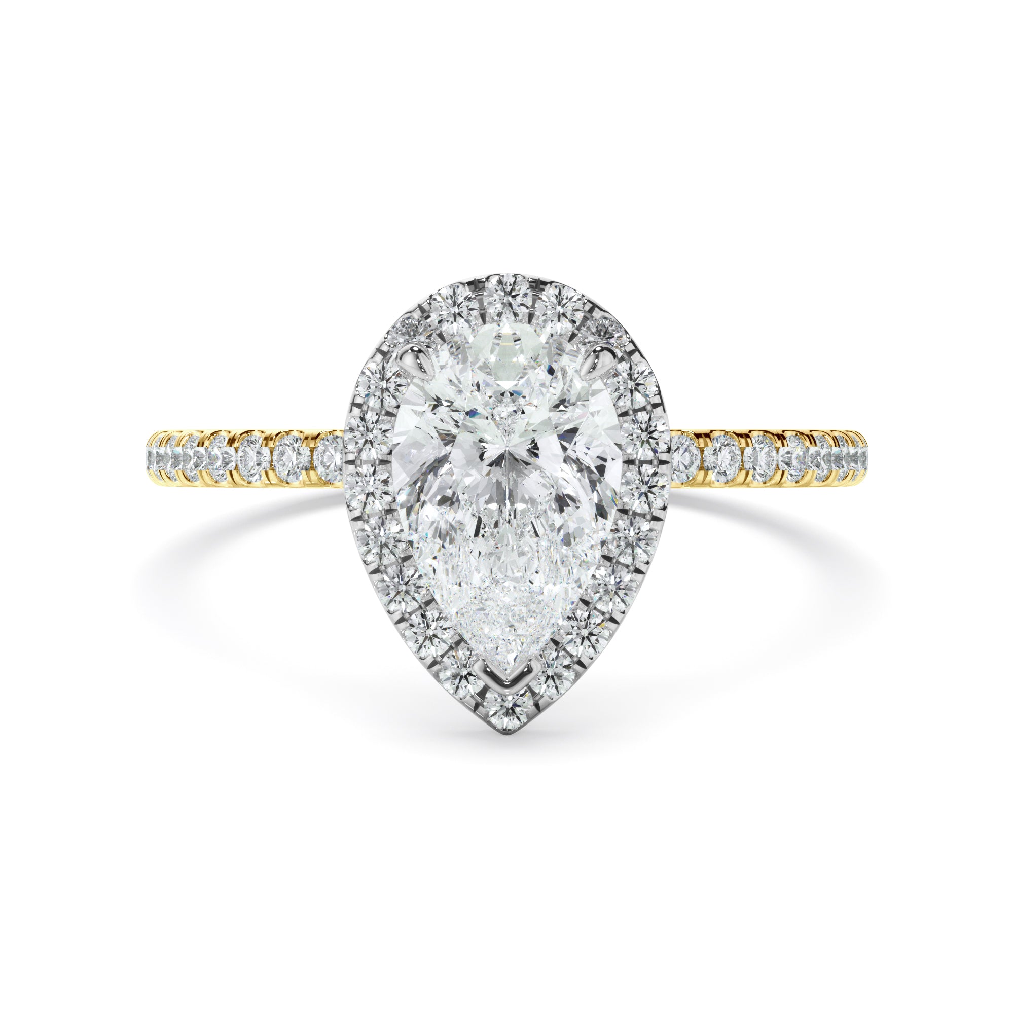 Isabelle - Pear Cut Diamond Halo Engagement Ring With Pave Band