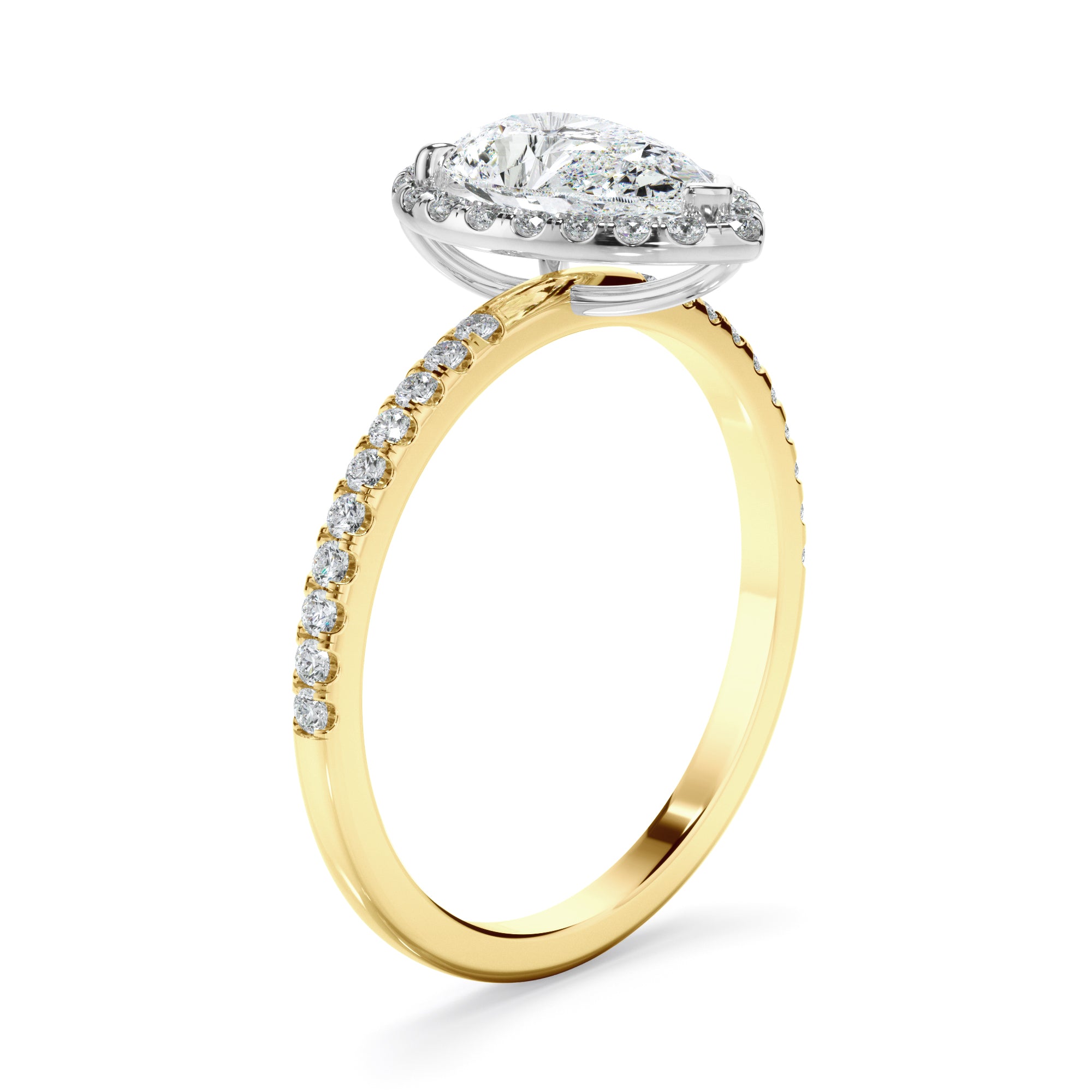Isabelle - Pear Cut Diamond Halo Engagement Ring With Pave Band