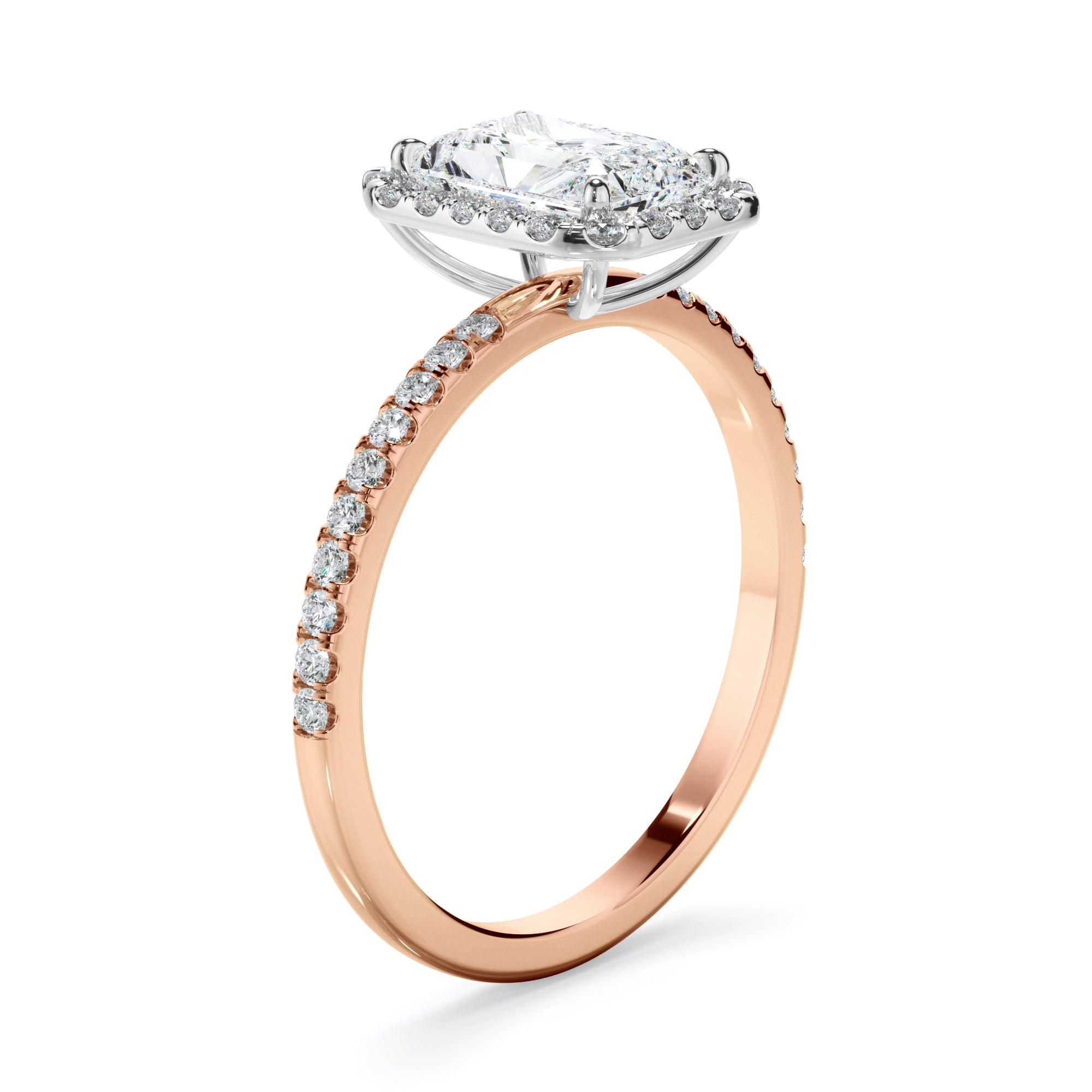 Victoria - Radiant Cut Diamond Halo Engagement Ring With Pave Band