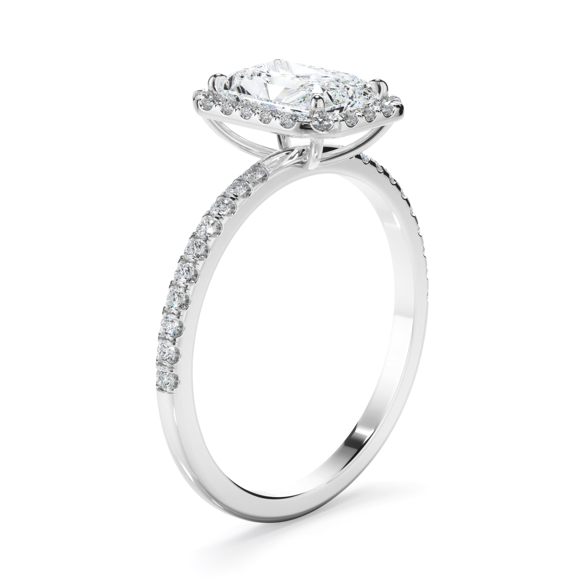 Victoria - Radiant Cut Diamond Halo Engagement Ring With Pave Band