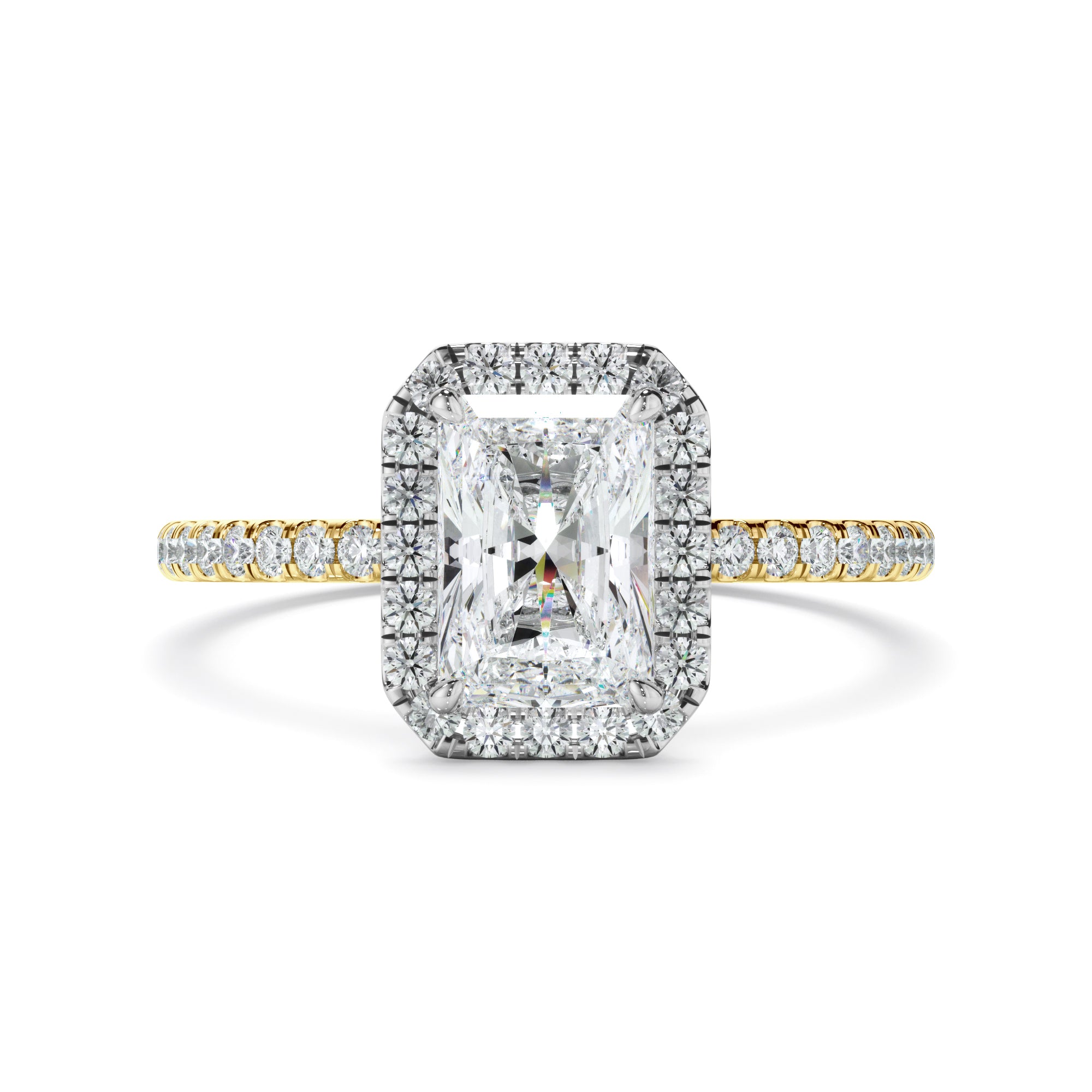 Victoria - Radiant Cut Diamond Halo Engagement Ring With Pave Band