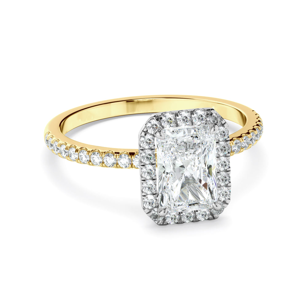 Victoria - Radiant Cut Diamond Halo Engagement Ring With Pave Band