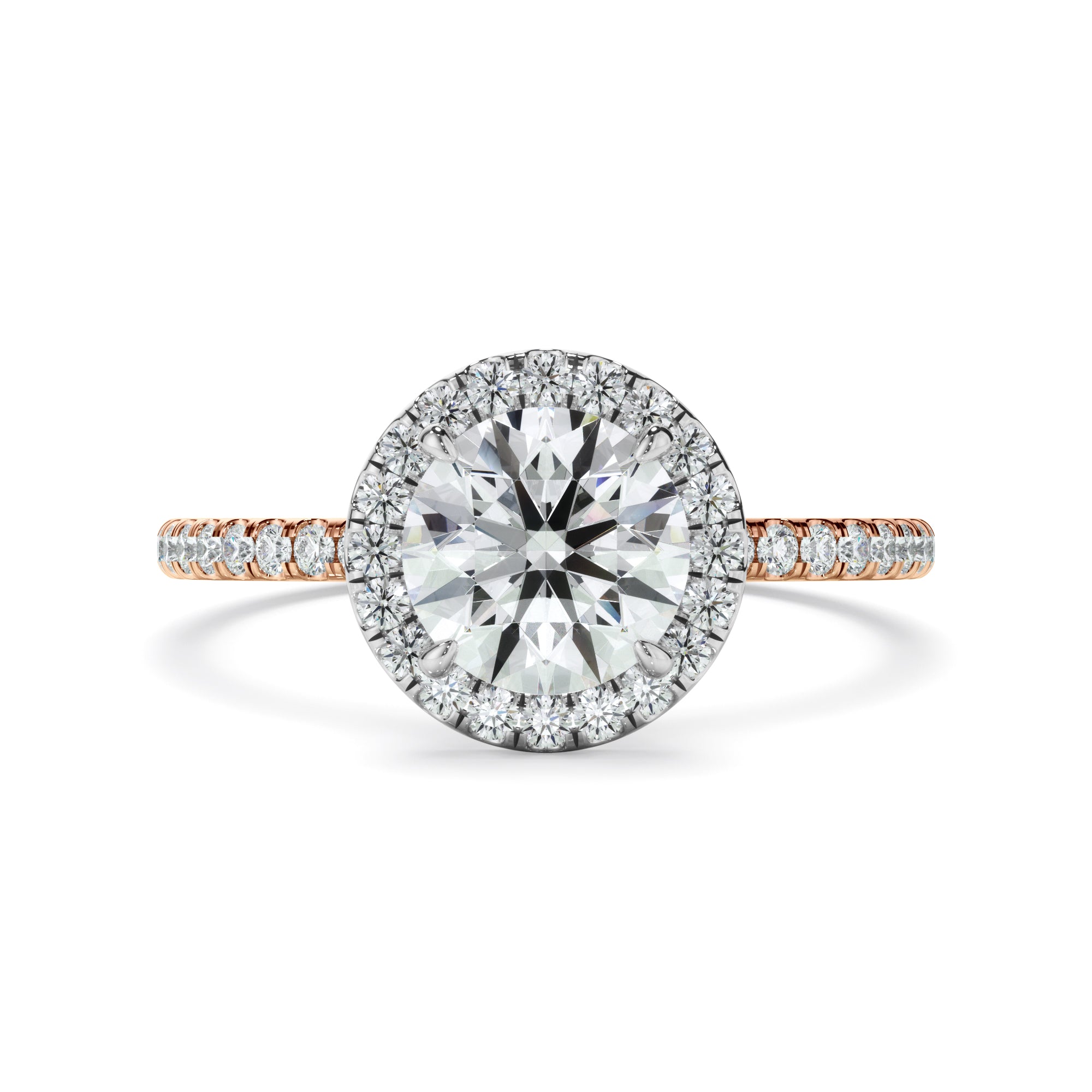 Adalyn - Round Brilliant Cut Diamond Halo Engagement Ring With Pave Band