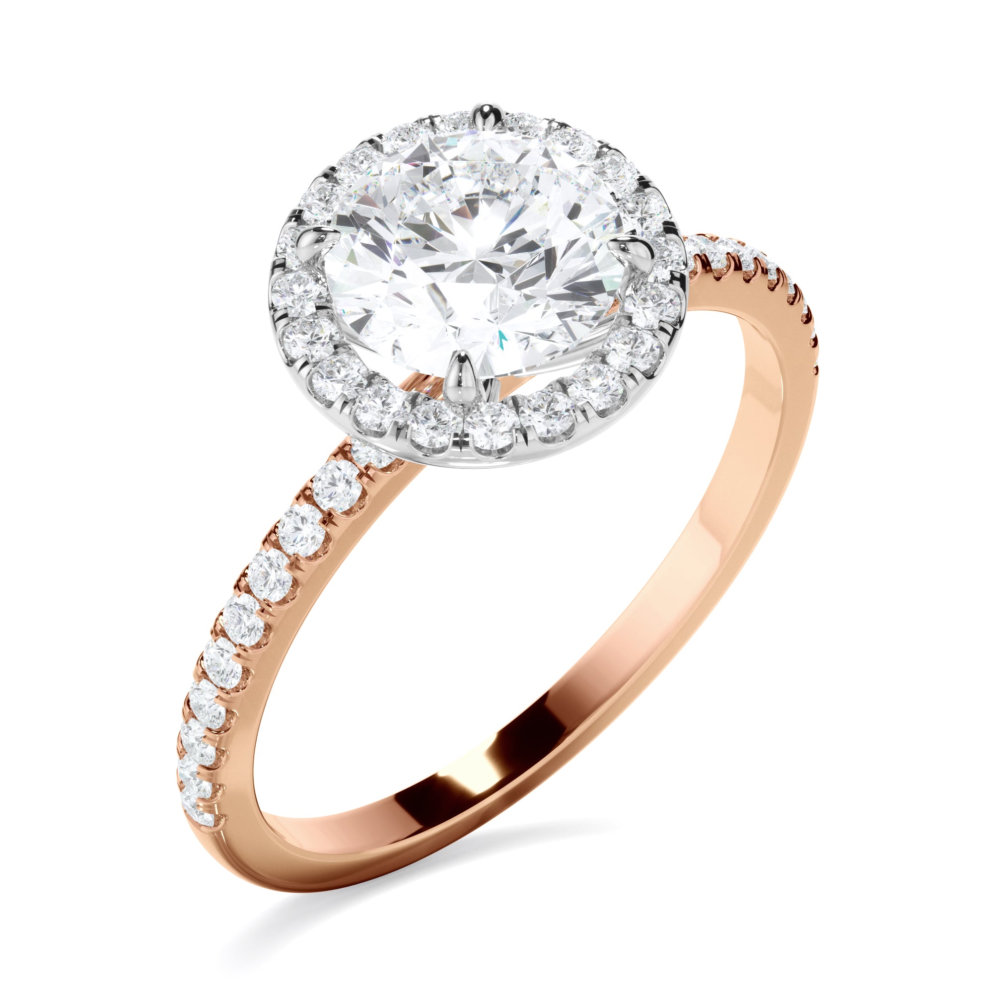 Adalyn - Round Brilliant Cut Diamond Halo Engagement Ring With Pave Band