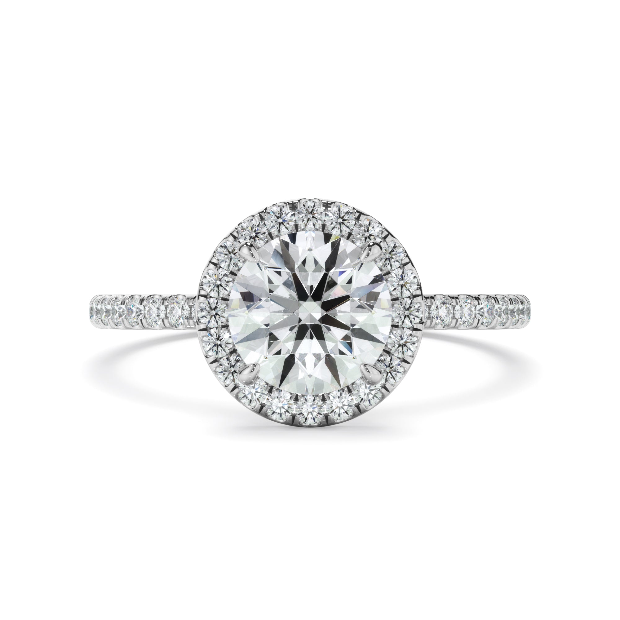 Adalyn - Round Brilliant Cut Diamond Halo Engagement Ring With Pave Band