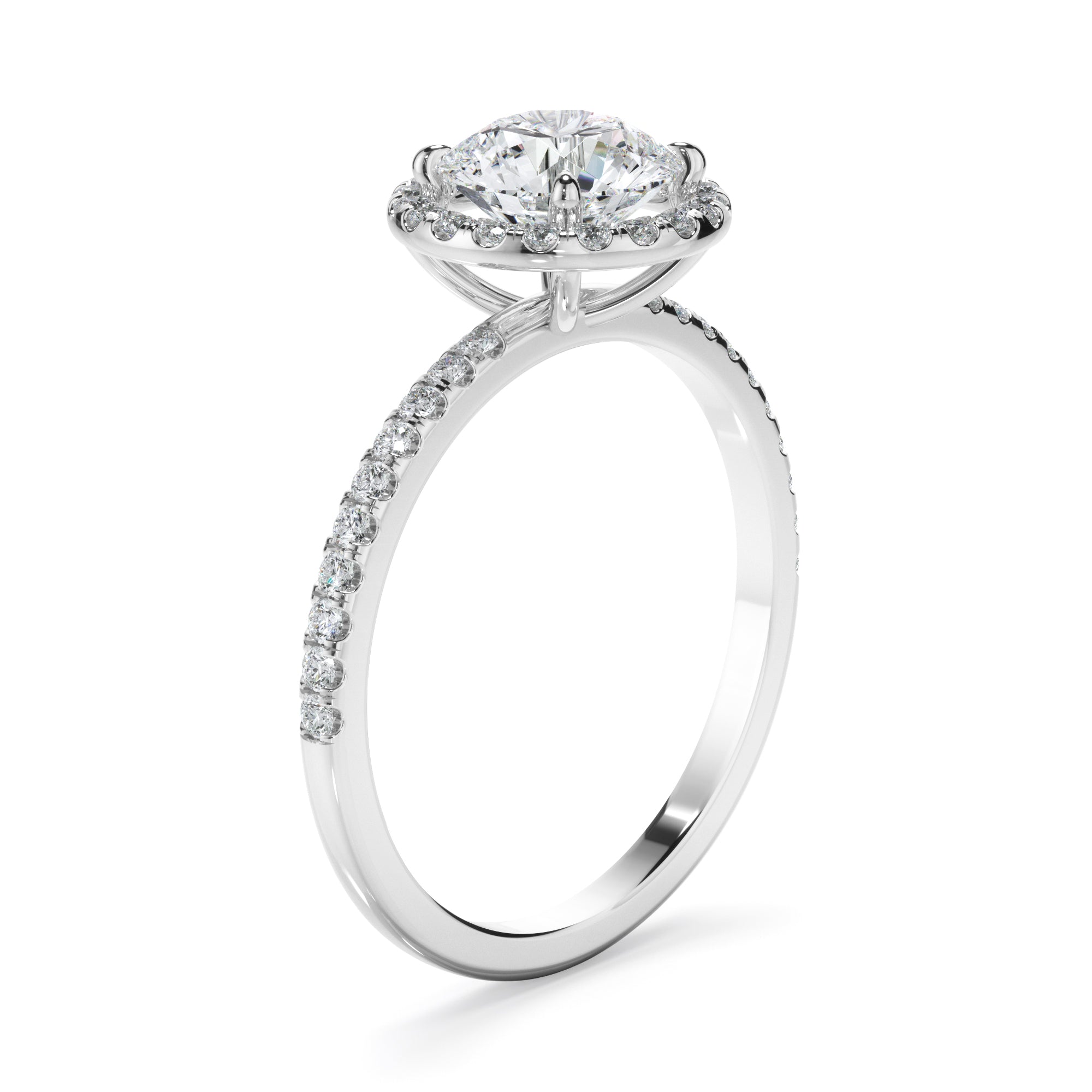 Adalyn - Round Brilliant Cut Diamond Halo Engagement Ring With Pave Band