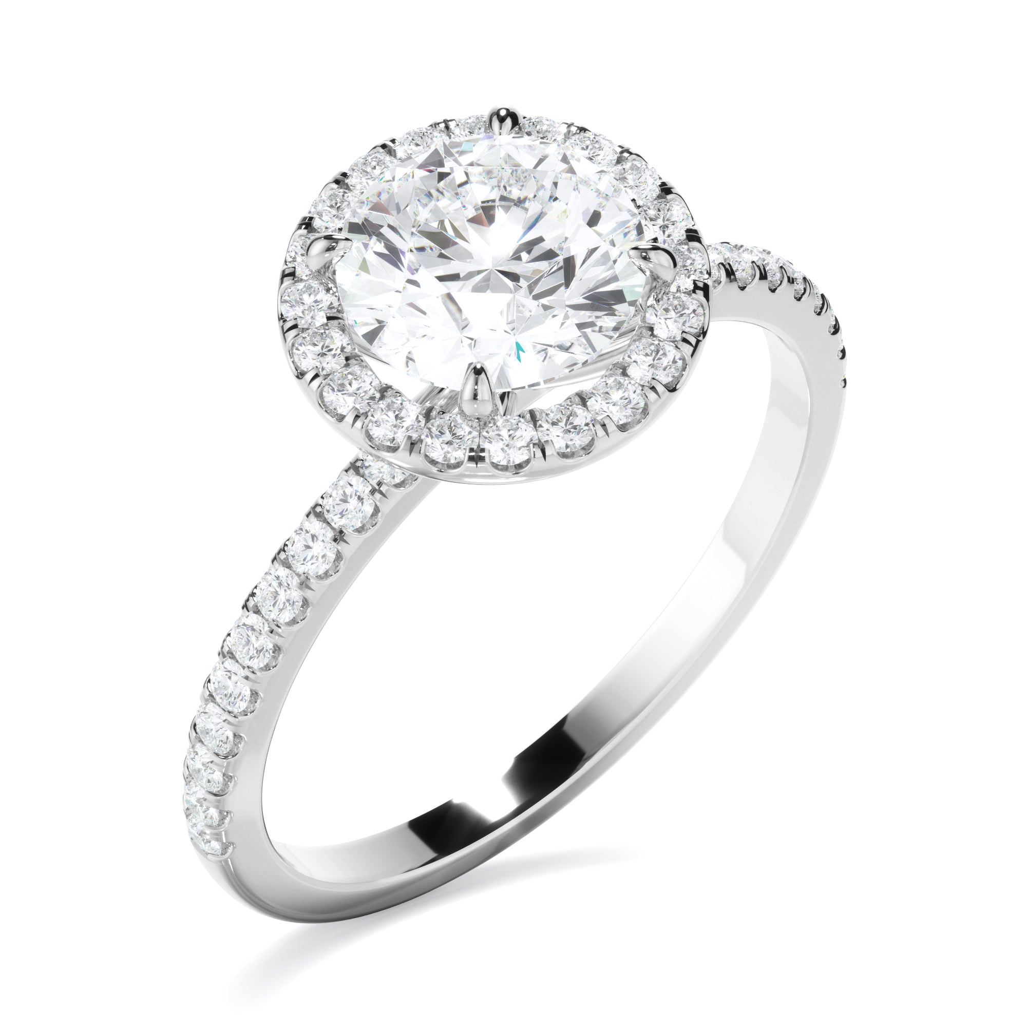 Adalyn - Round Brilliant Cut Diamond Halo Engagement Ring With Pave Band