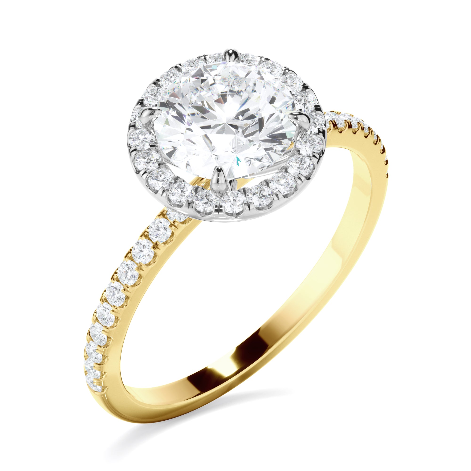 Adalyn - Round Brilliant Cut Diamond Halo Engagement Ring With Pave Band