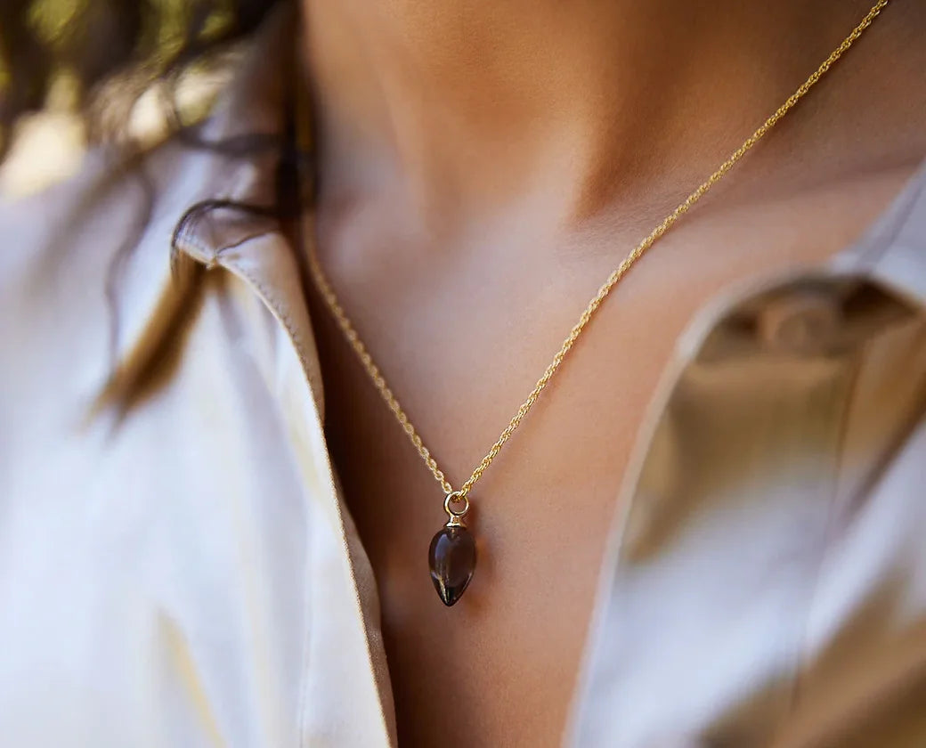 Dew Drop Necklace (Gold Smoky Quartz)