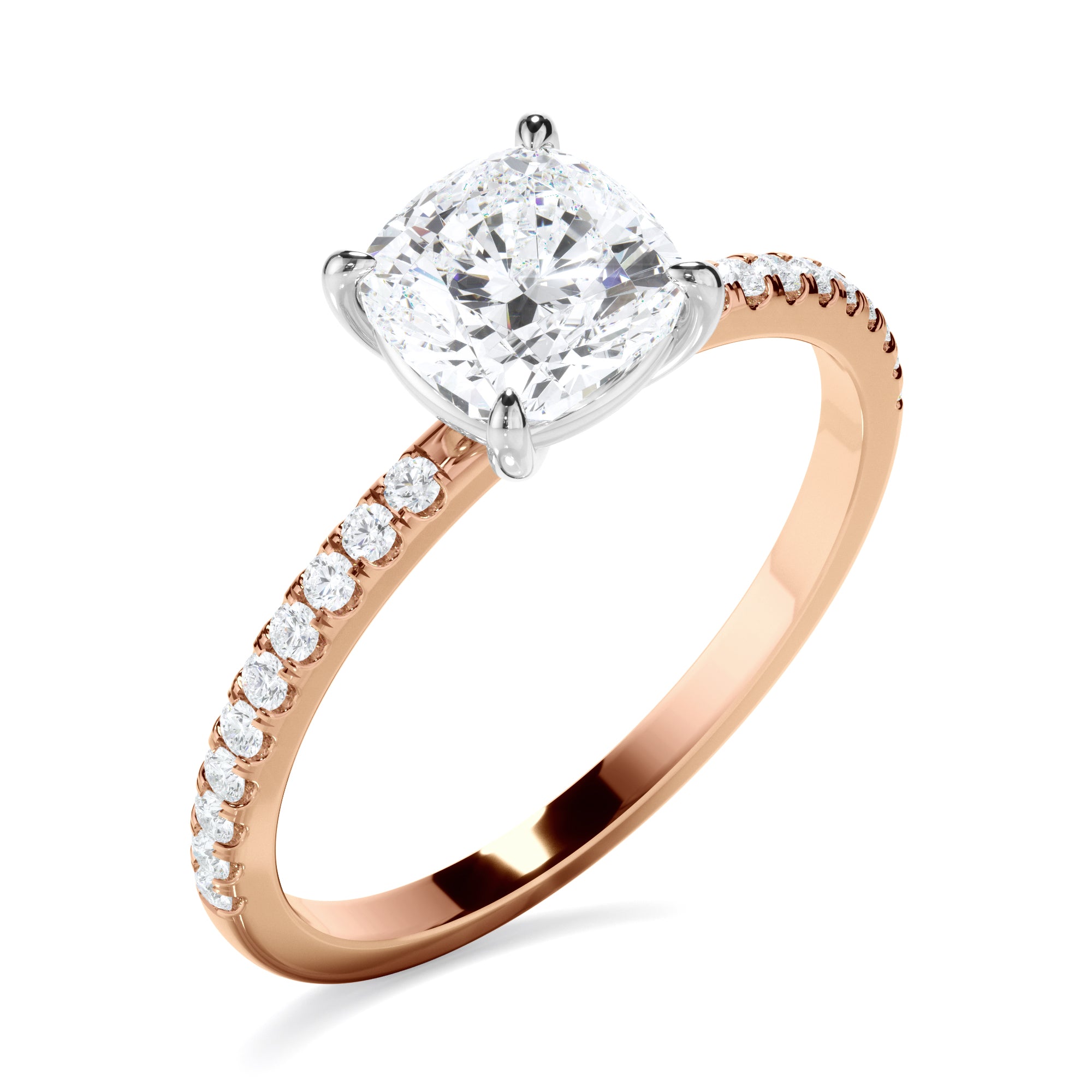 Serafina - Cushion Cut Diamond Solitaire Engagement Ring With Pave Band