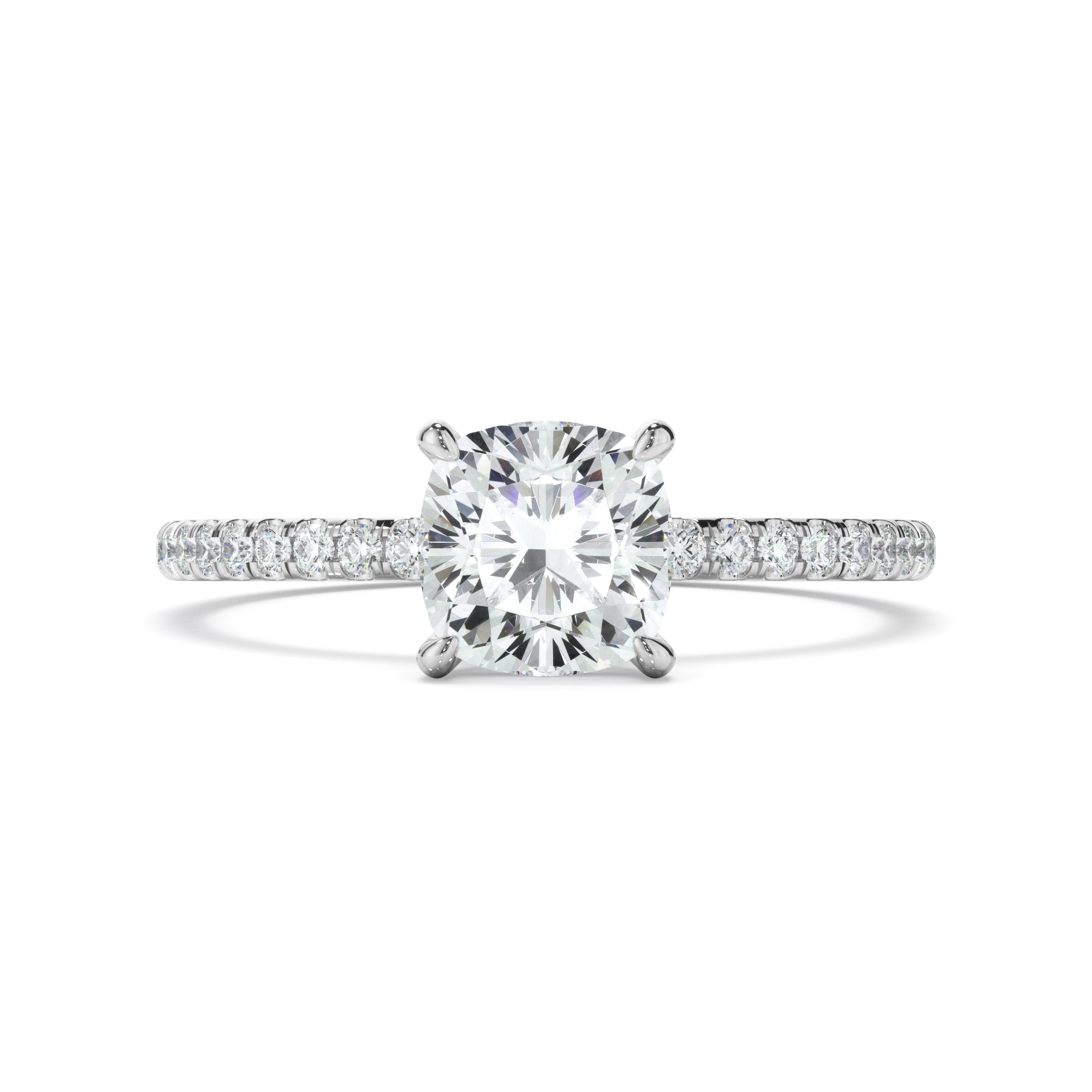 Serafina - Cushion Cut Diamond Solitaire Engagement Ring With Pave Band