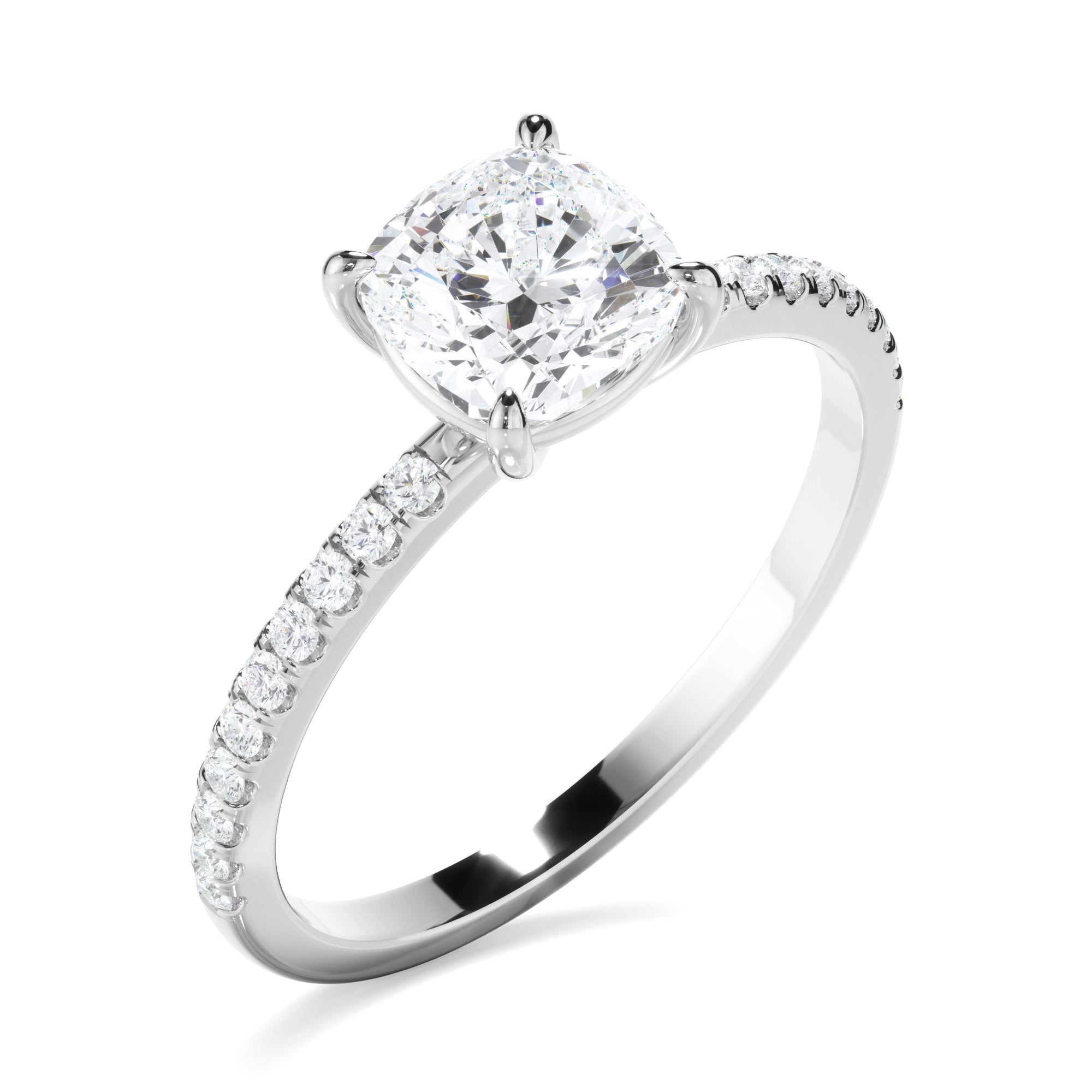 Serafina - Cushion Cut Diamond Solitaire Engagement Ring With Pave Band