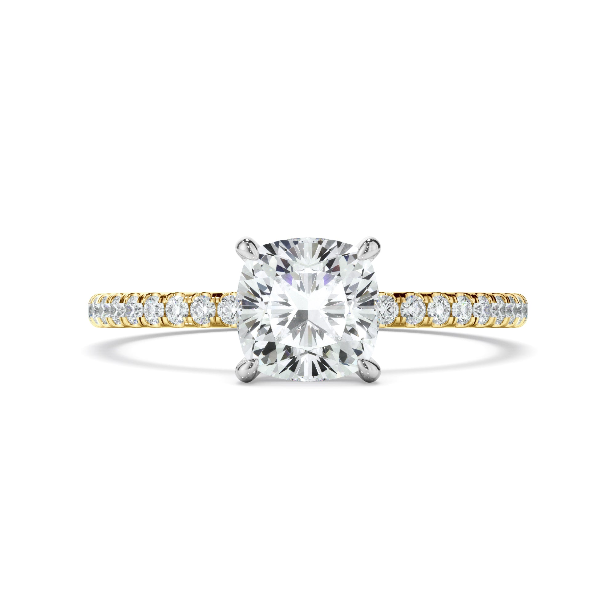 Serafina - Cushion Cut Diamond Solitaire Engagement Ring With Pave Band