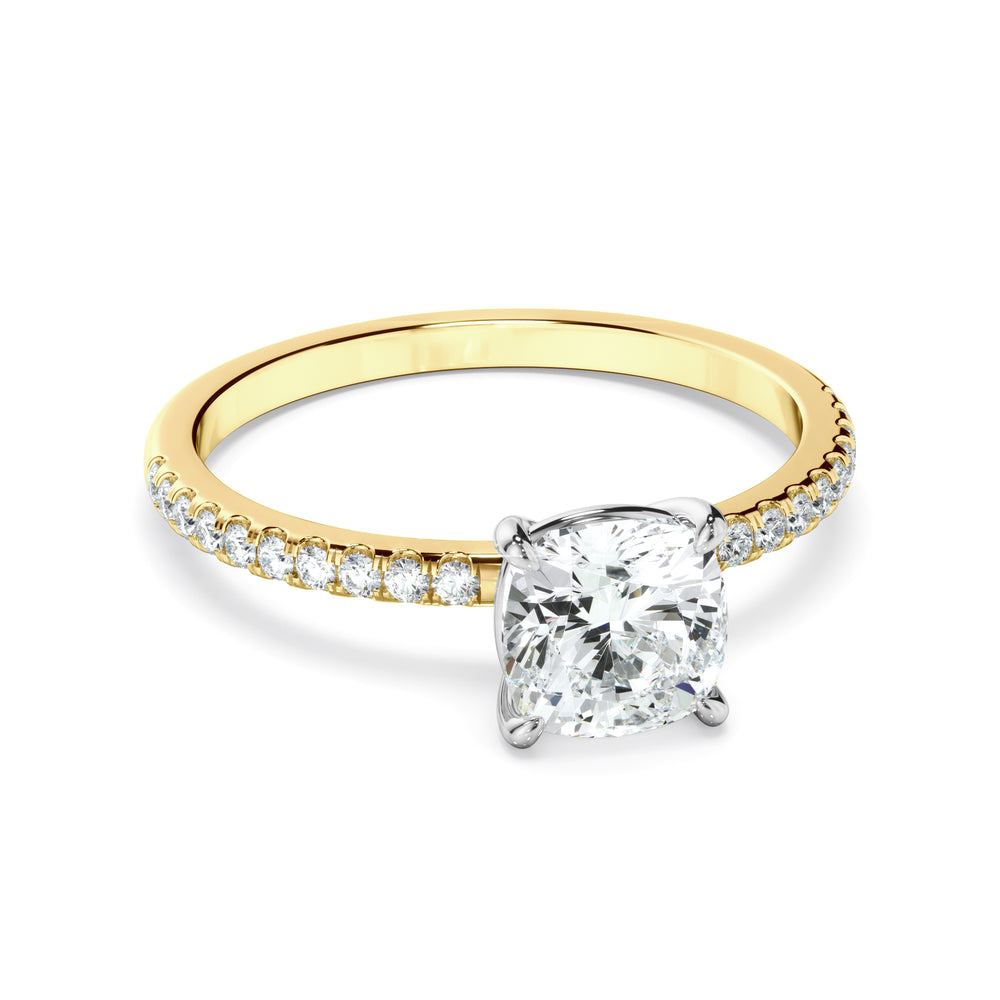 Serafina - Cushion Cut Diamond Solitaire Engagement Ring With Pave Band