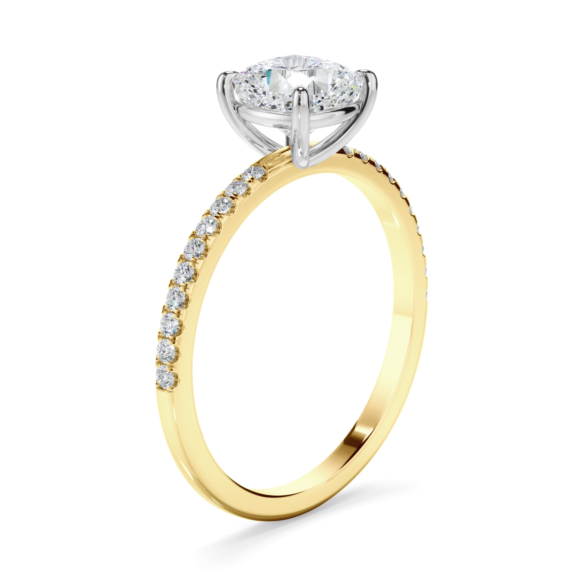 Serafina - Cushion Cut Diamond Solitaire Engagement Ring With Pave Band