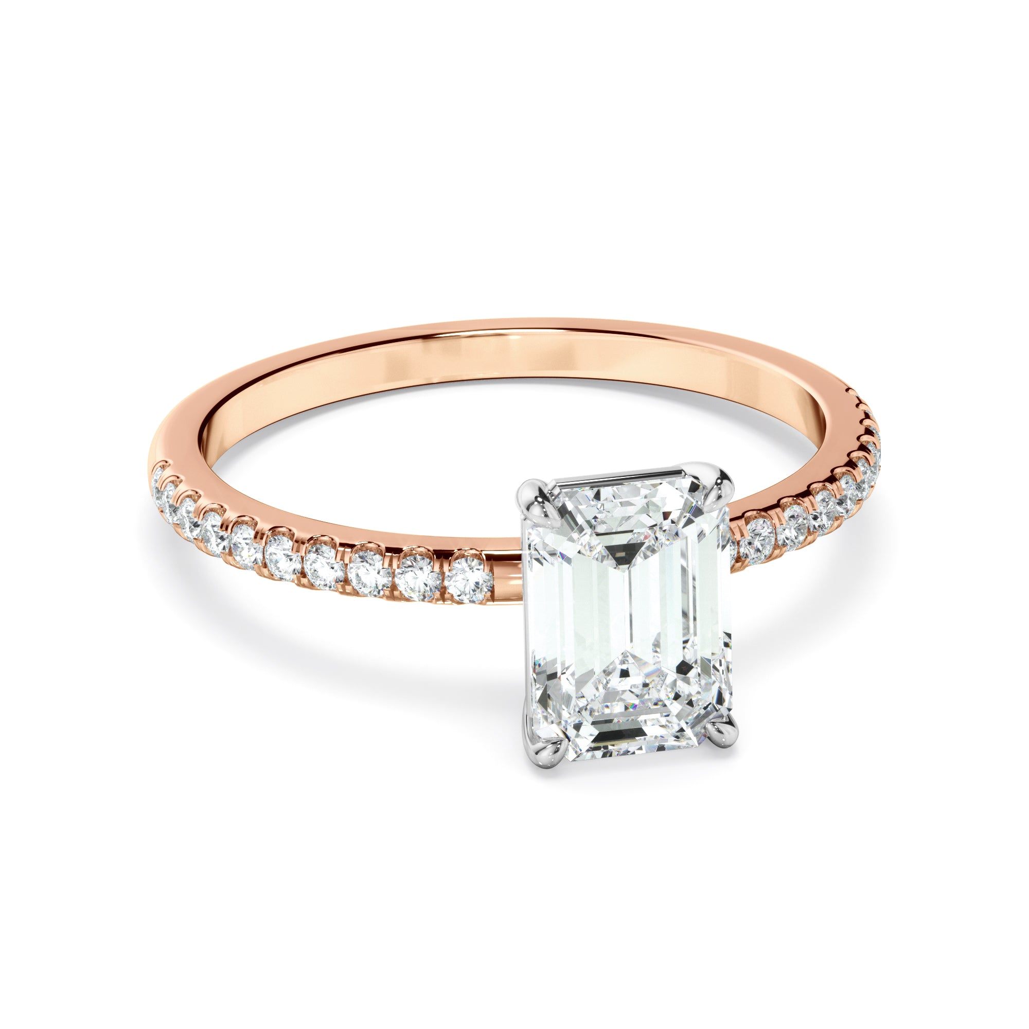 Isla - Emerald Cut Diamond Solitaire Engagement Ring With Pave Band