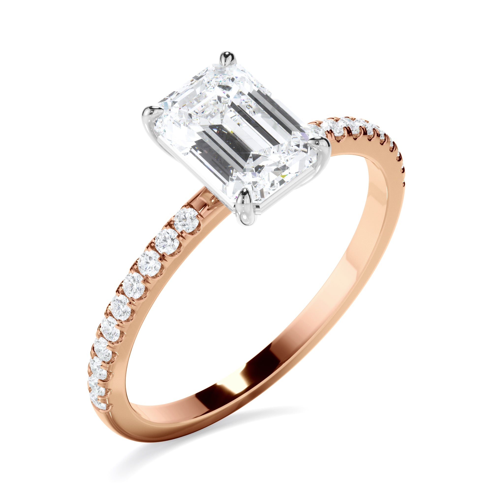 Isla - Emerald Cut Diamond Solitaire Engagement Ring With Pave Band
