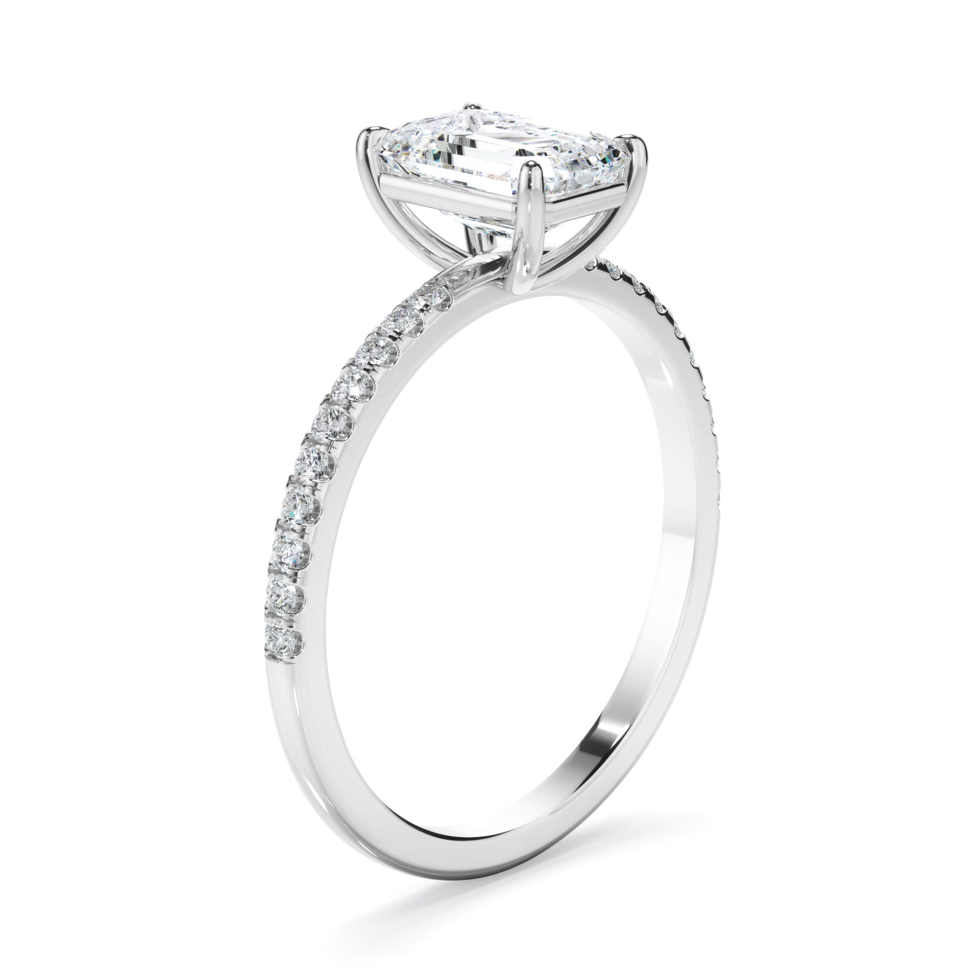 Isla - Emerald Cut Diamond Solitaire Engagement Ring With Pave Band