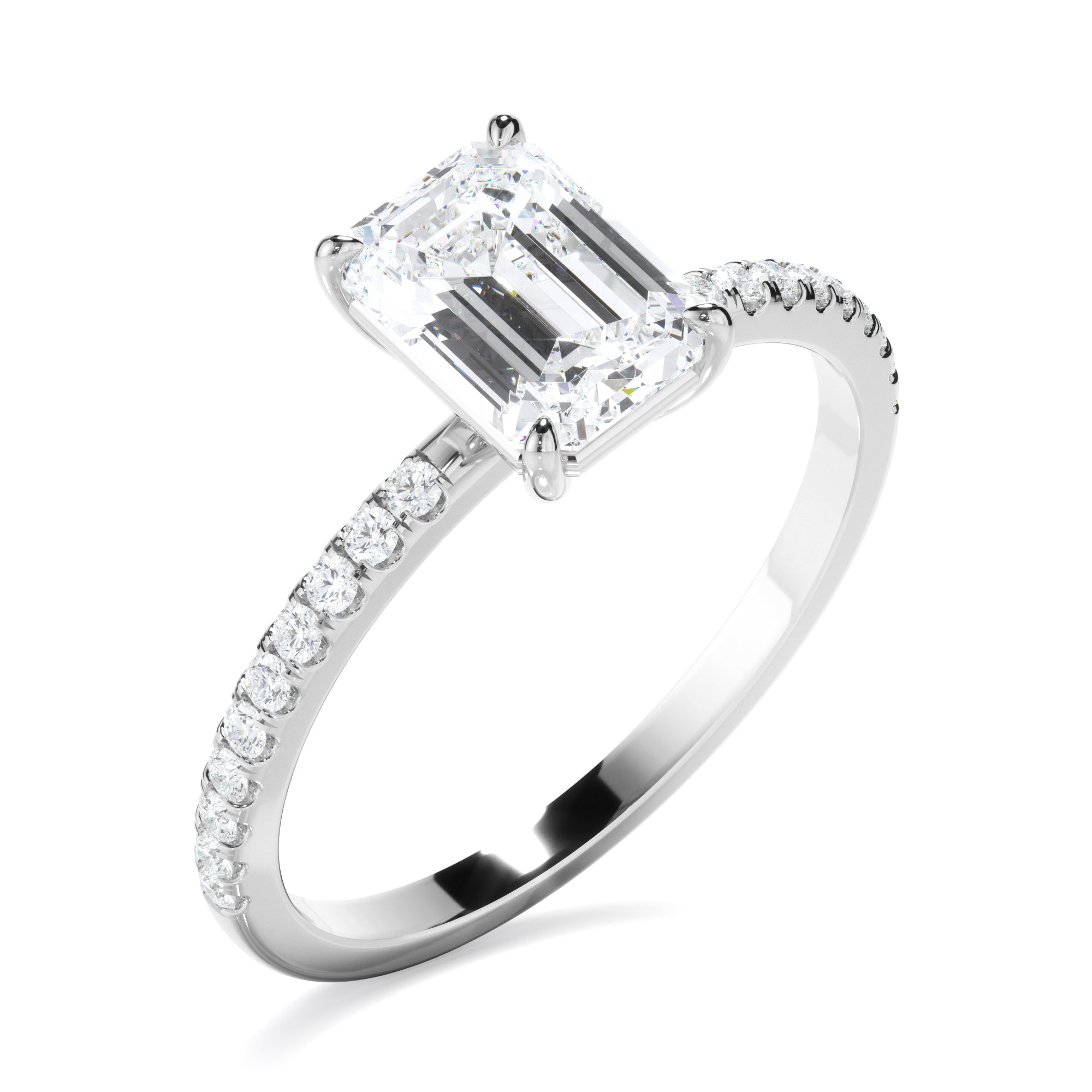 Isla - Emerald Cut Diamond Solitaire Engagement Ring With Pave Band